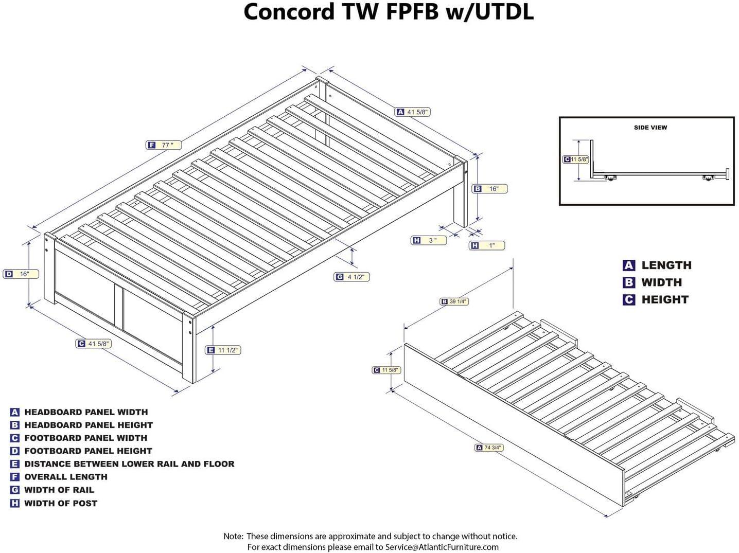 Concord Platform Bed with Flat Panel Foot Board and Twin Size Urban Trundle Bed, Multiple Colors, Multiple Sizes