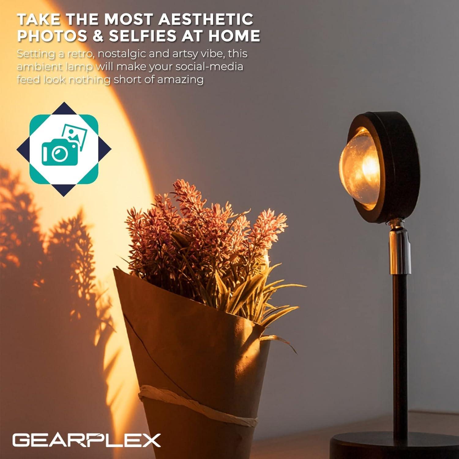 GEARPLEX Sunset Lamp Projector for Home Décor & Photography Ambient LED Night Light Lamp with USB Charging Cord- 180-Degree Rotating Romantic UFO Sunset Lamp for Selfies Christmas Home Parties
