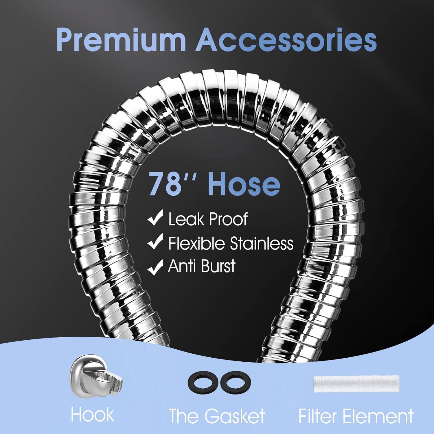 Filtered Shower Head for Hard Water, 3 Modes High Pressure Showerhead with Filter, 78.7-inch Extra Long Hose, Adhesive Shower Head Holder