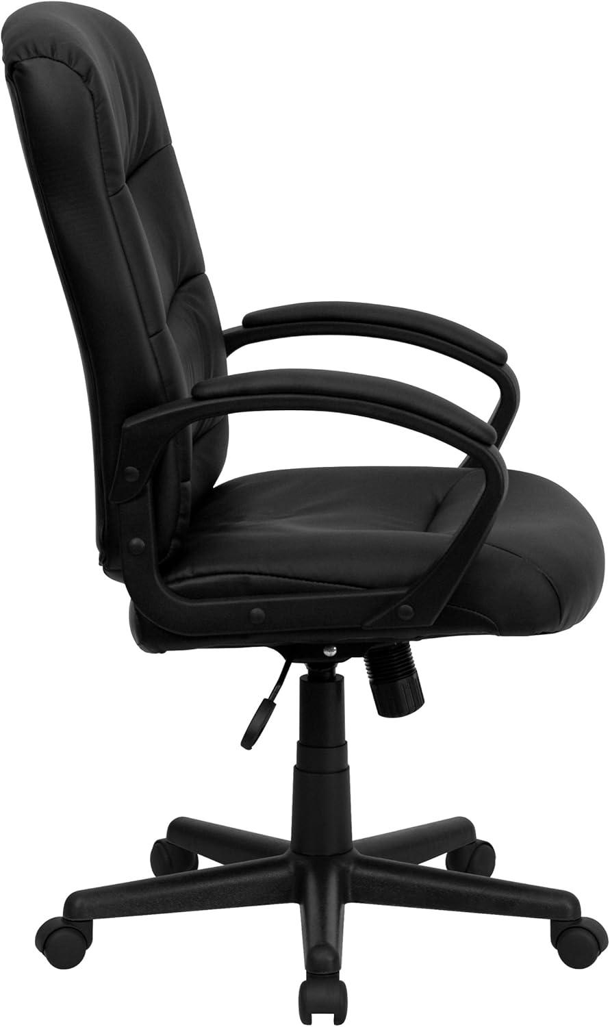 Flash Furniture Chelsea Mid-Back Black LeatherSoft Executive Swivel Office Chair with Three Line Horizontal Stitch Back and Arms