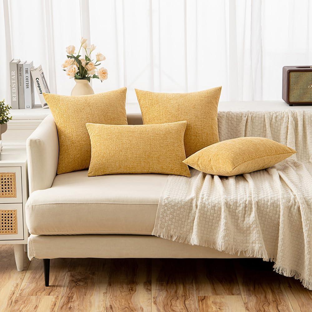 Set of 2 Mustard Yellow Linen Throw Pillow Covers 18x18 Inch