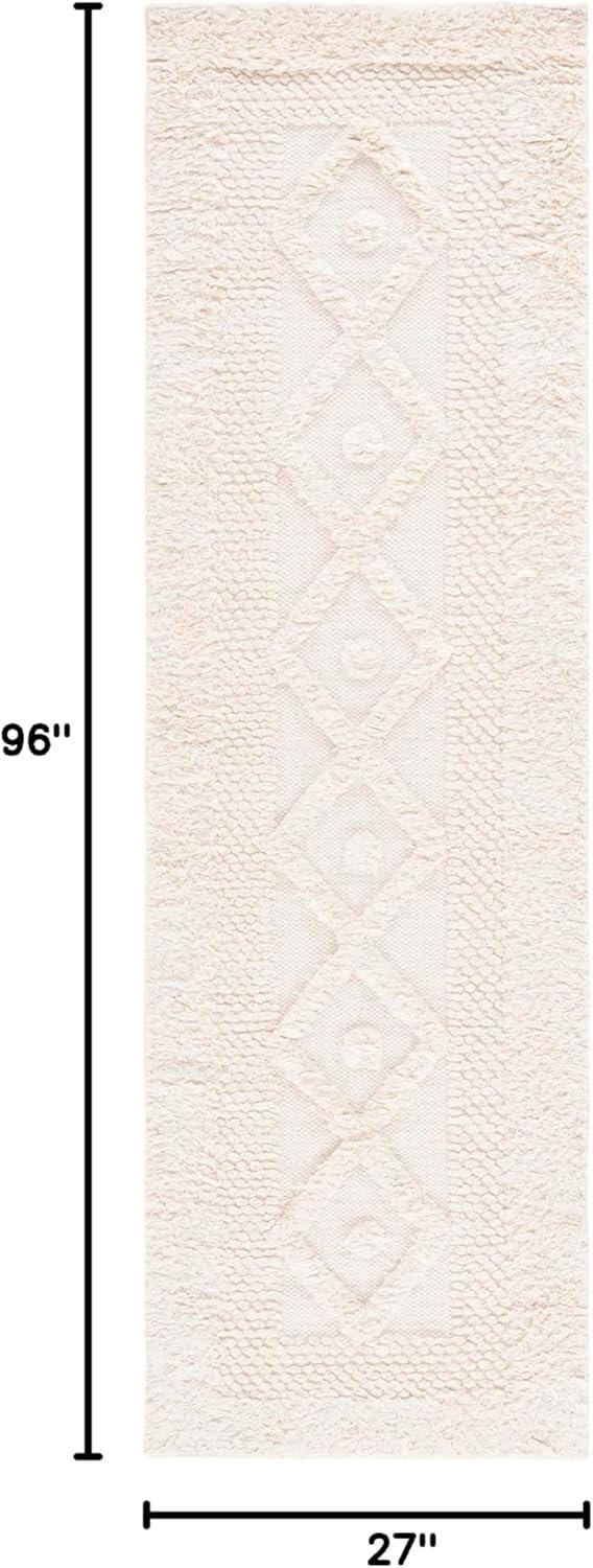 Hand-Knotted Ivory Wool Rug - 2' 3" x 8'