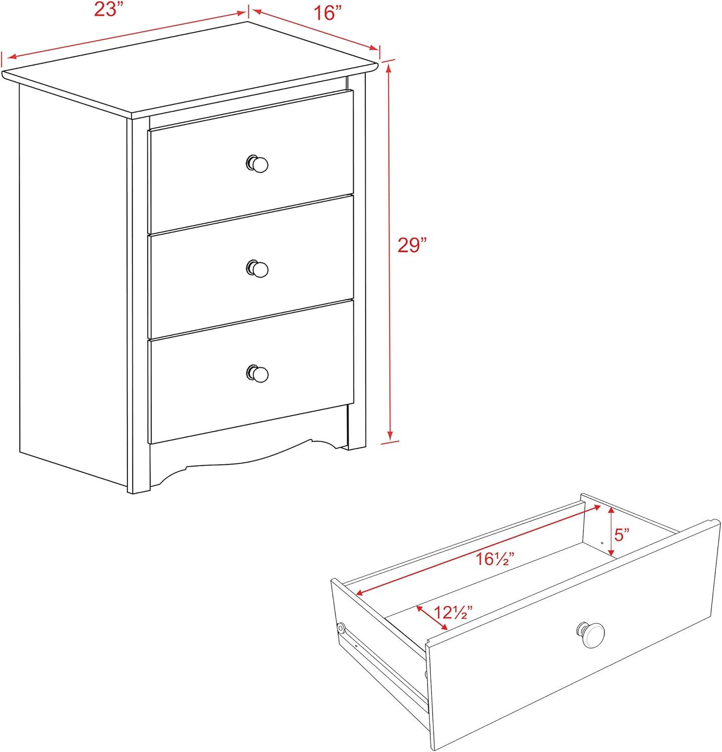 Monterey 3 Drawer Nightstand - White - Prepac: Modern Bedside Furniture, Space-Saving Design