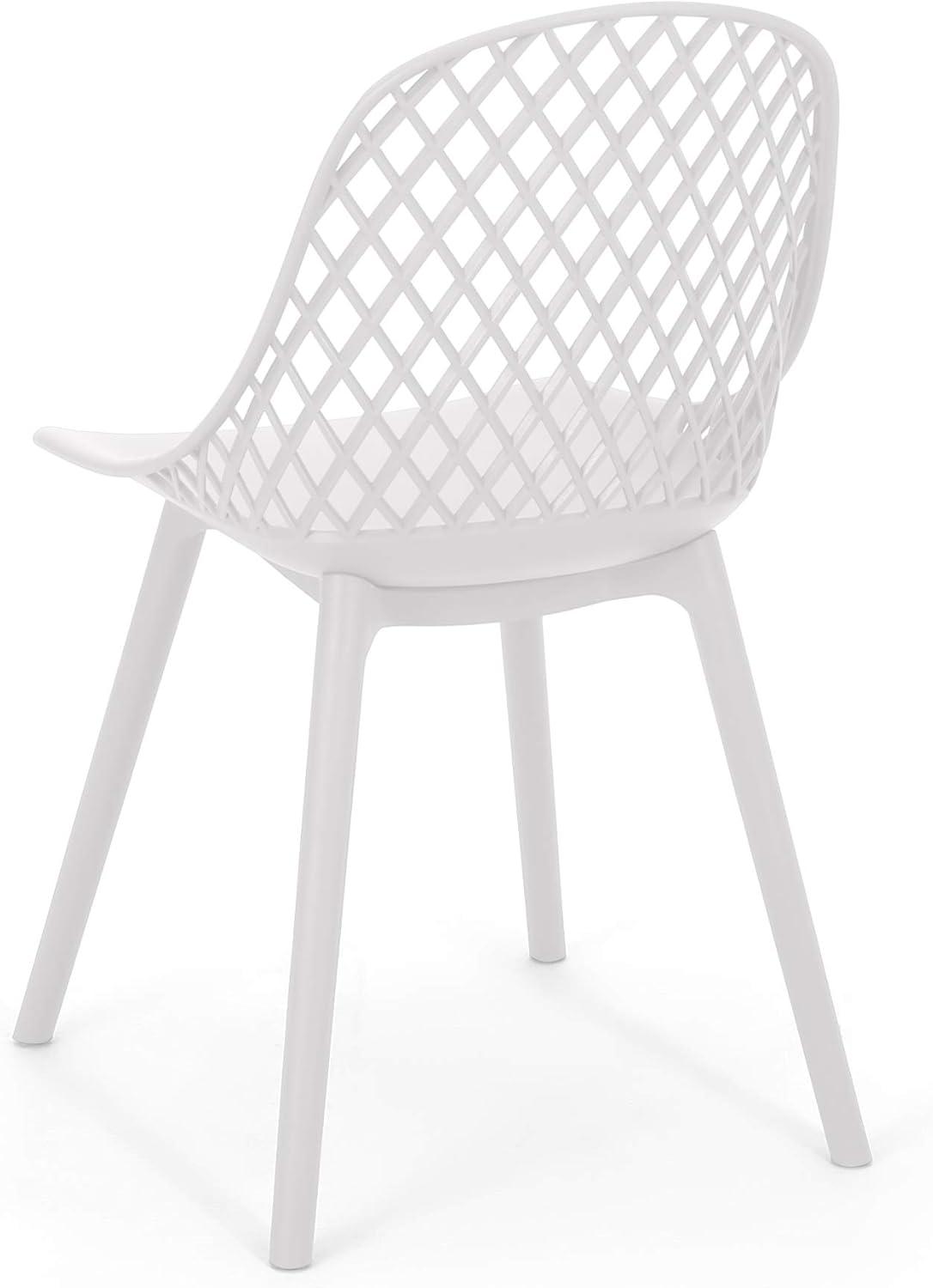 White Armless Outdoor Dining Chairs with Diamond Mesh Pattern, Set of 2