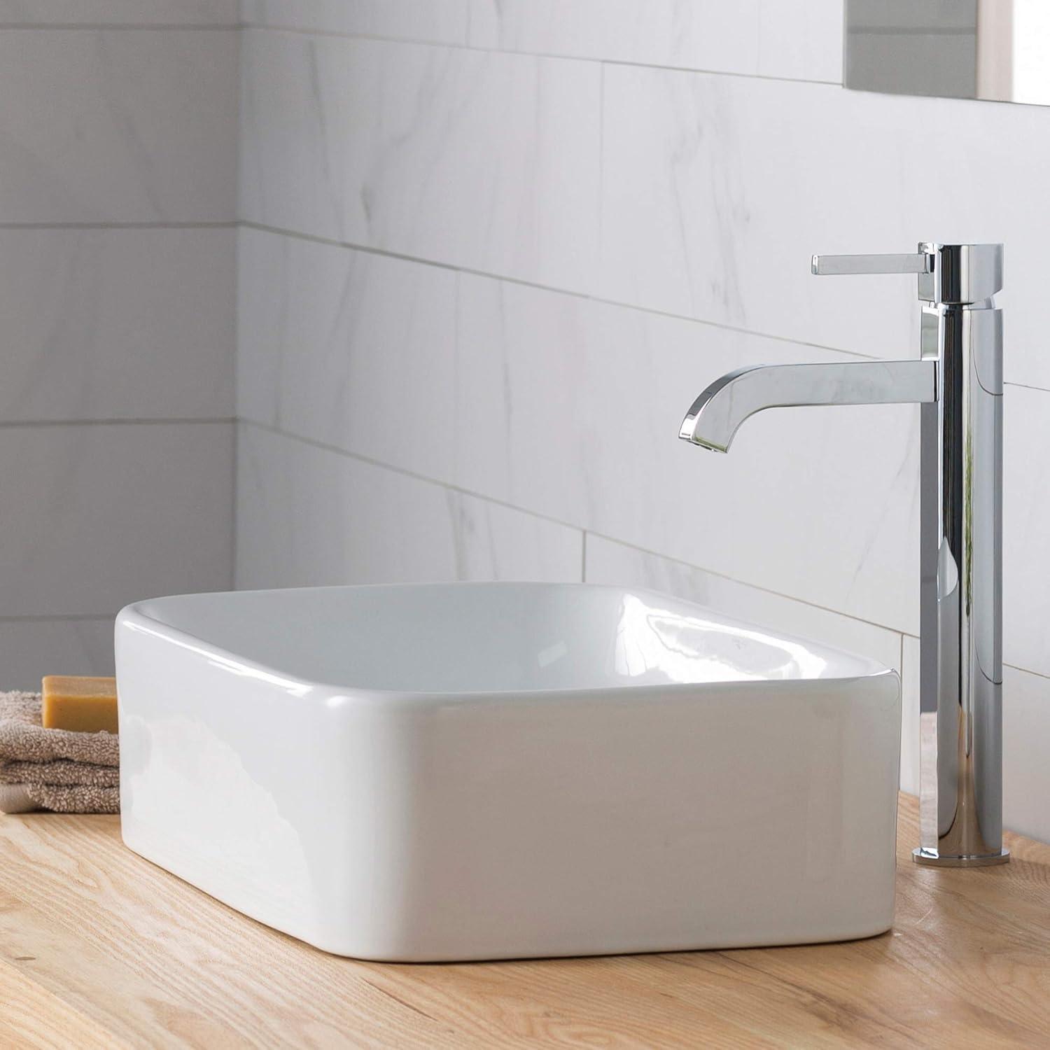 Ceramic Rectangular Vessel Bathroom Sink with Faucet