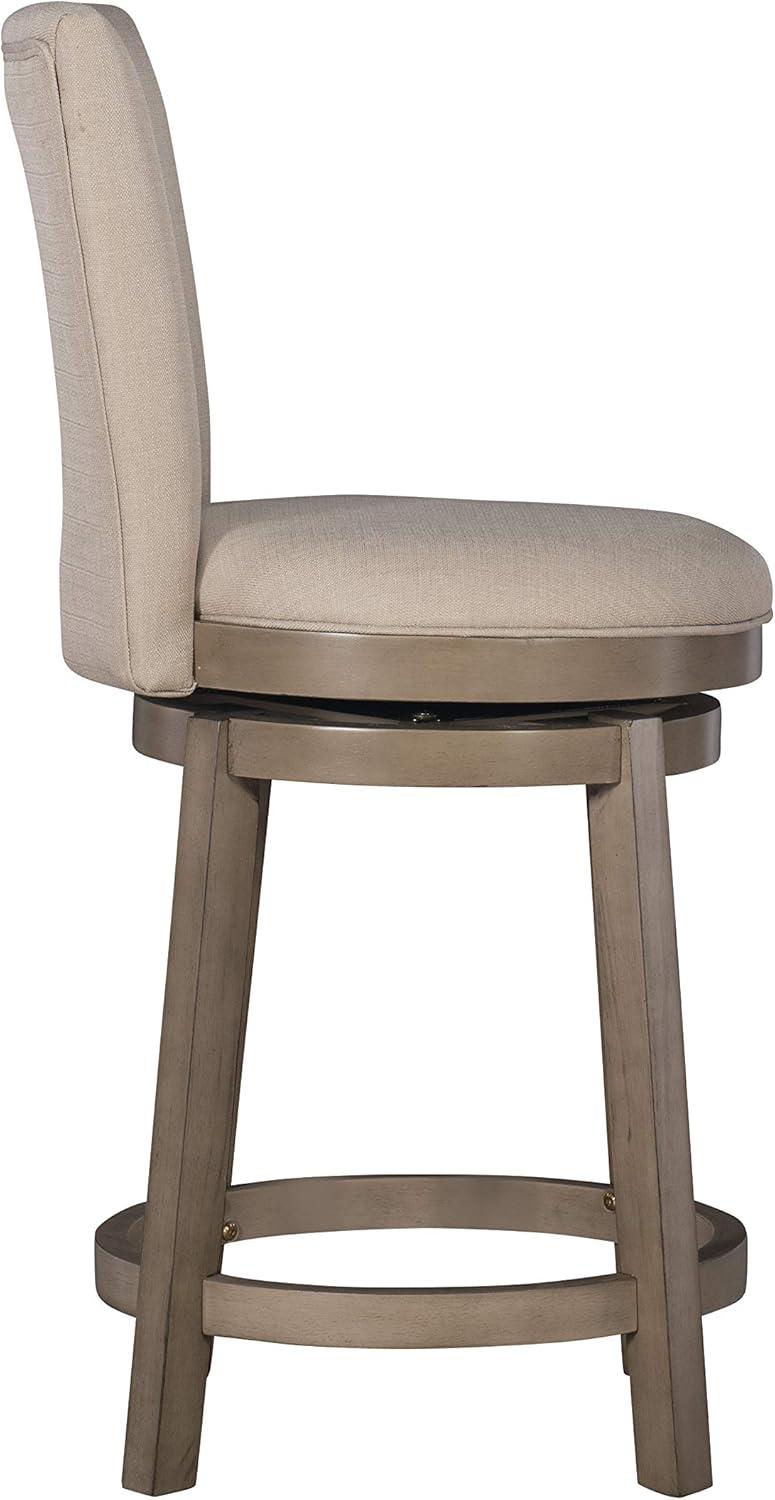 Elegant Rustic Taupe 26" Rubberwood Counter Stool with Linen Upholstery