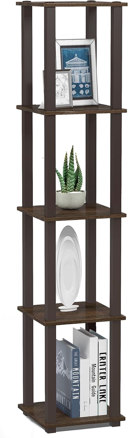 Furinno Turn-S-Tube Wood 5-Tier Corner Rack Display Shelf in Walnut/Brown