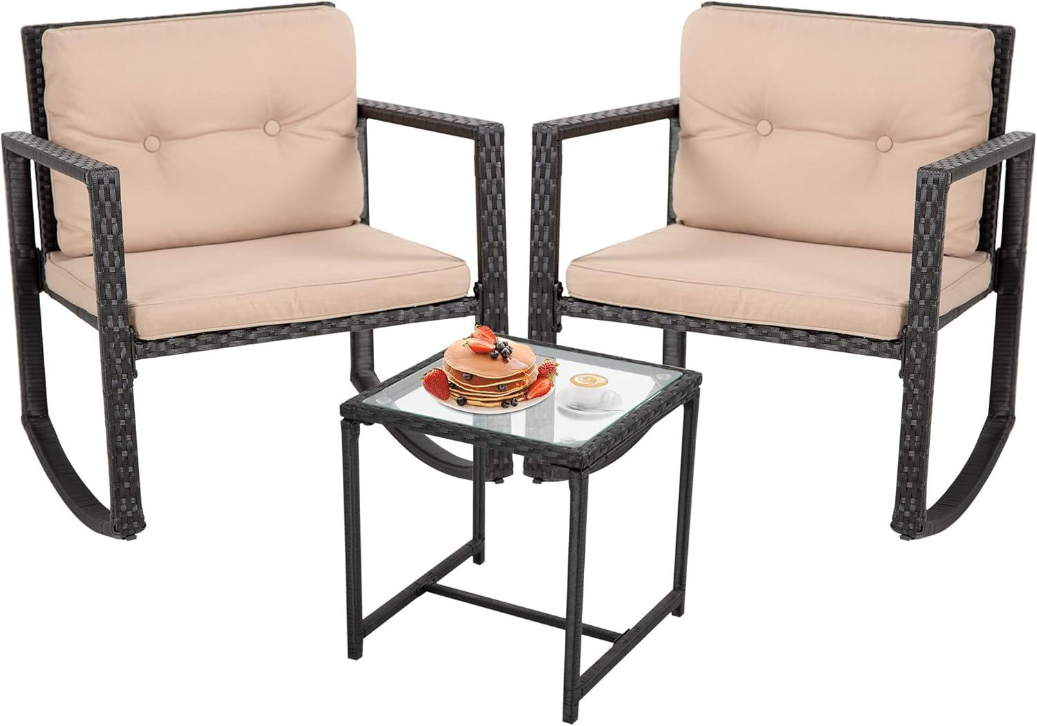 Black L-Shaped Wicker Patio Furniture Set with Cushions