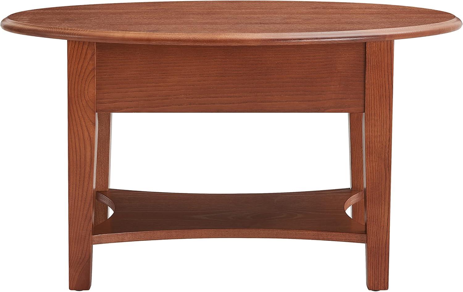 Medium Oak Oval Wood Coffee Table with Storage Drawer