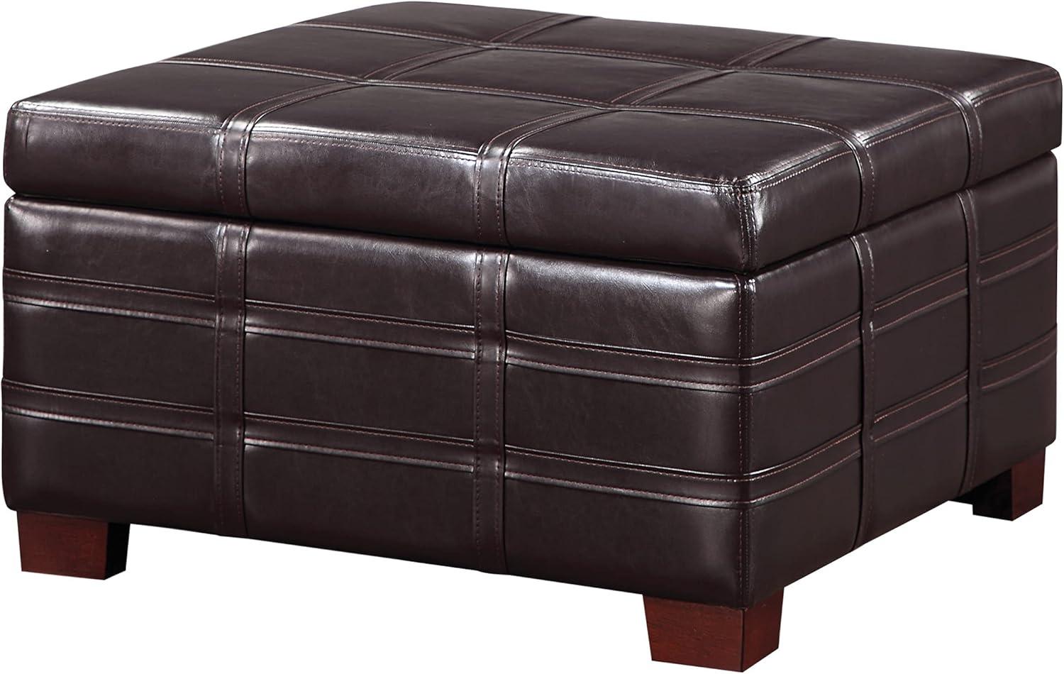 Detour Strap Square Storage Ottoman in Espresso Faux Leather