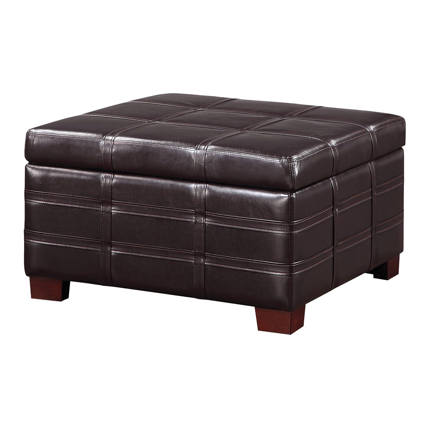 Detour Strap Square Storage Ottoman in Espresso Faux Leather