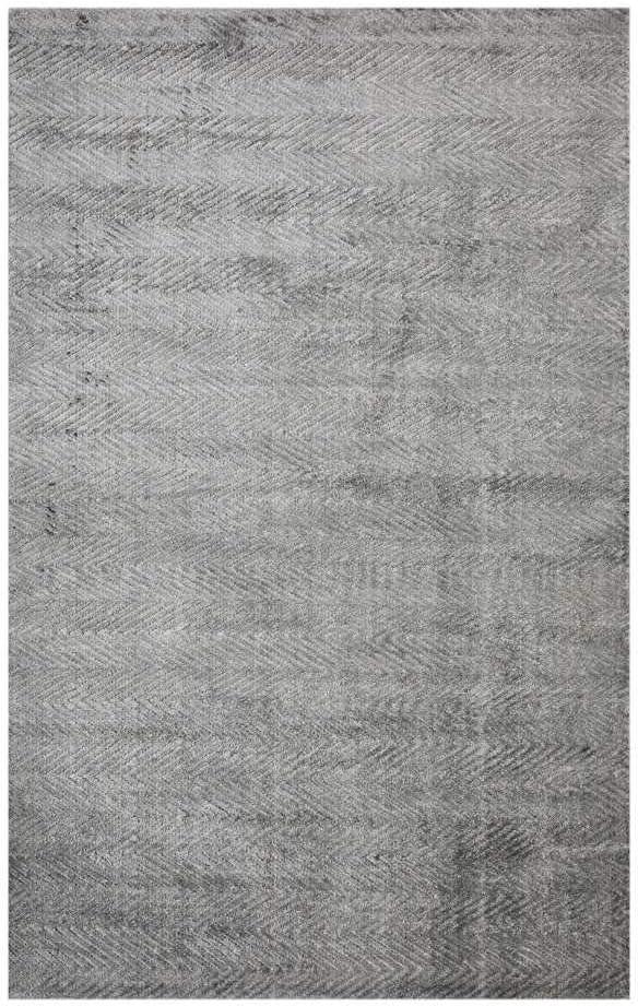 Charcoal Herringbone Hand-Knotted Viscose 8' x 10' Area Rug