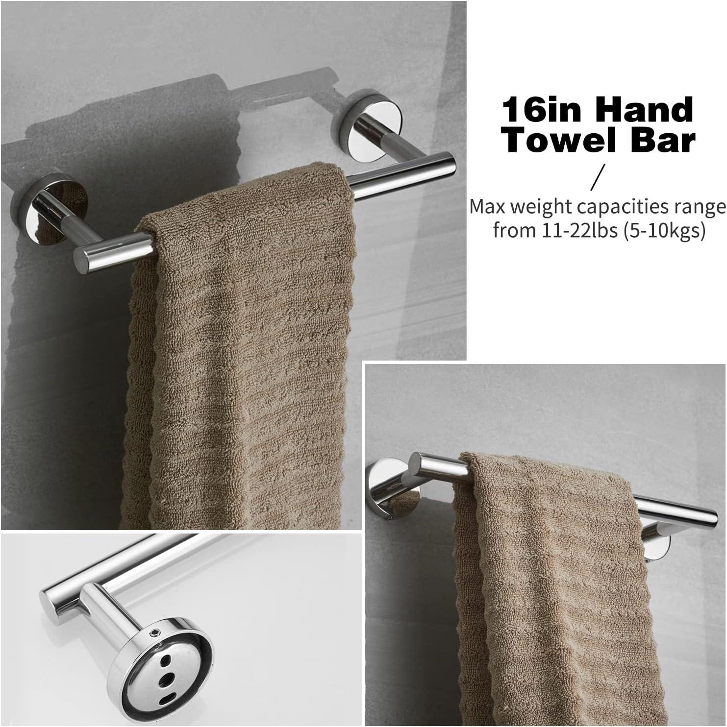 10 Pieces Brushed Nickel Bathroom Hardware Set Include 16inch Towel Bar,4pcsTowel Hooks,Toilet Paper Holder,Hand Towel Ring Round SUS304 Stainless Steel Bathroom Accessories Set