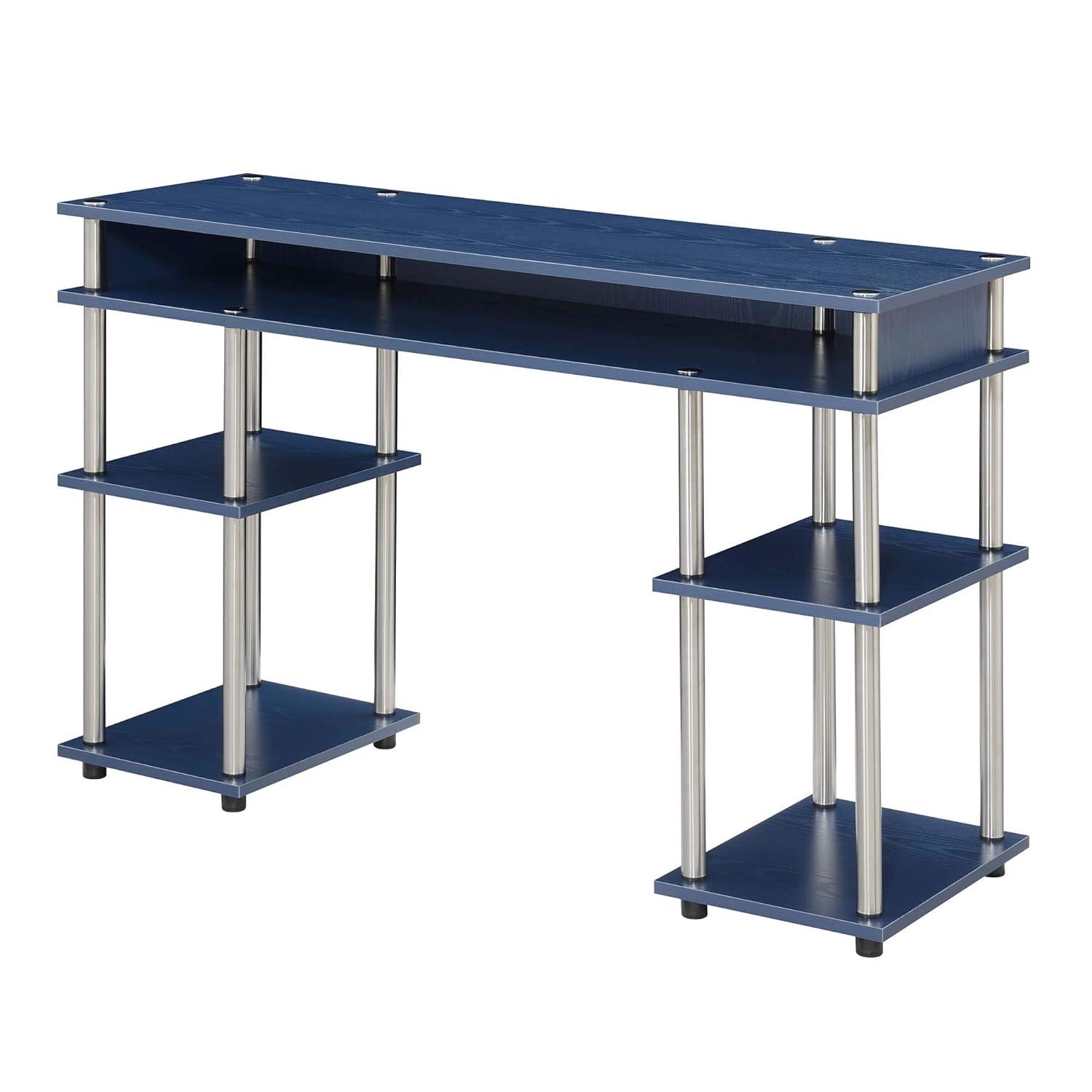 Convenience Concepts Designs2Go 30 inches Tall No Tools Desk with Shelves, Cobalt Blue, Adults