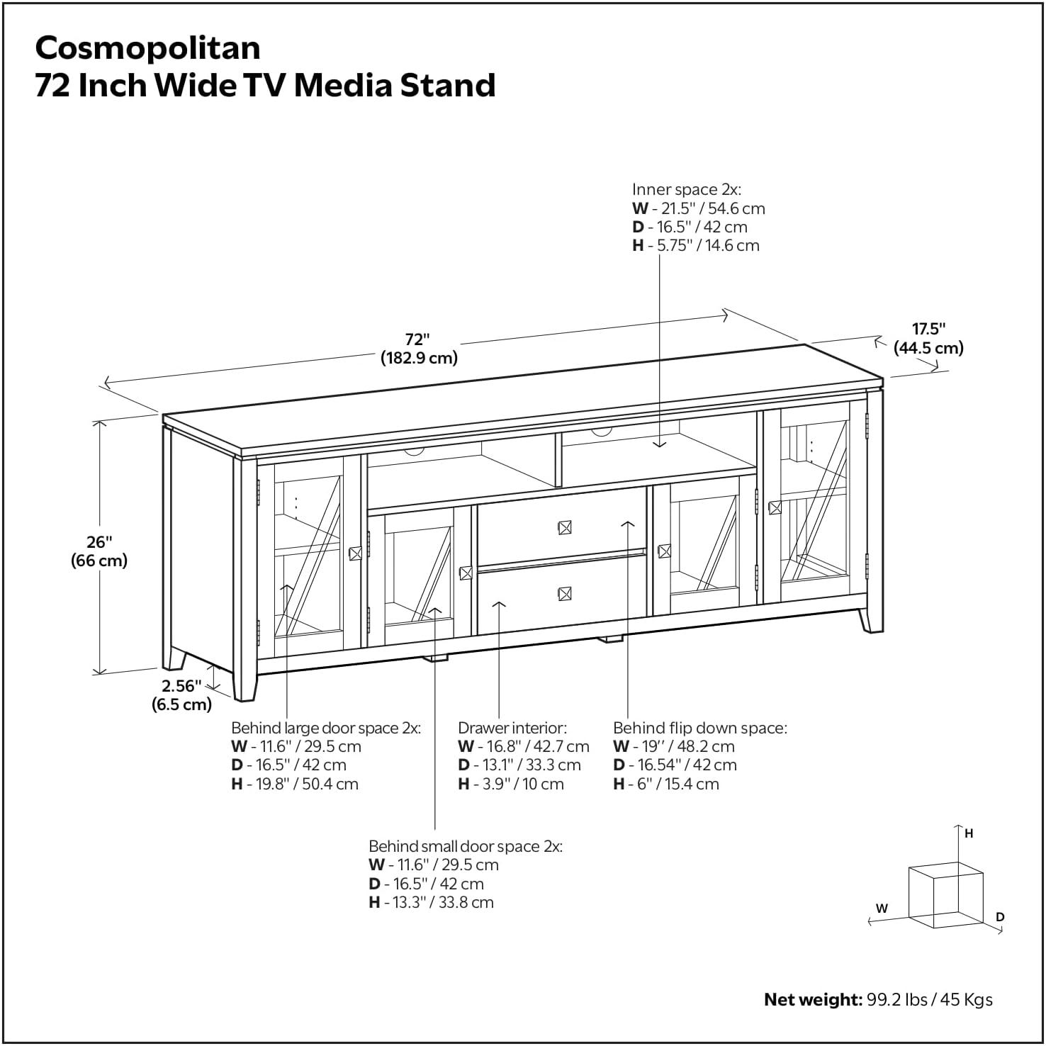 Simpli Home Cosmopolitan SOLID WOOD 72 inch Wide TV Media Stand For TVs up to 80 inches