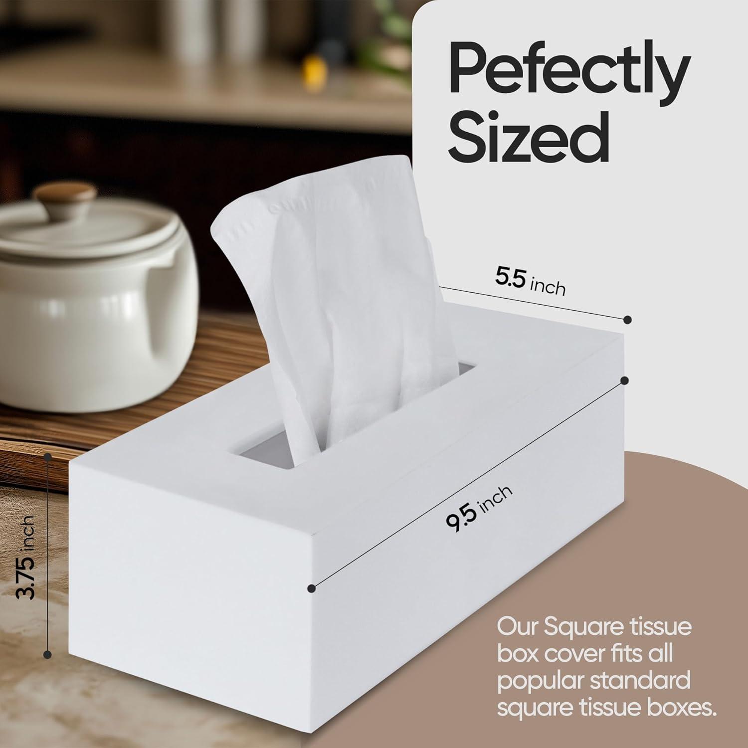White Tissue Box Cover Square - Plastic Facial Tissue Box Holder - Decorative Cube Tissue Holder Dispenser Fits Any Vanity Countertop, Bedroom Dresser, Office, Bathroom Decor C33