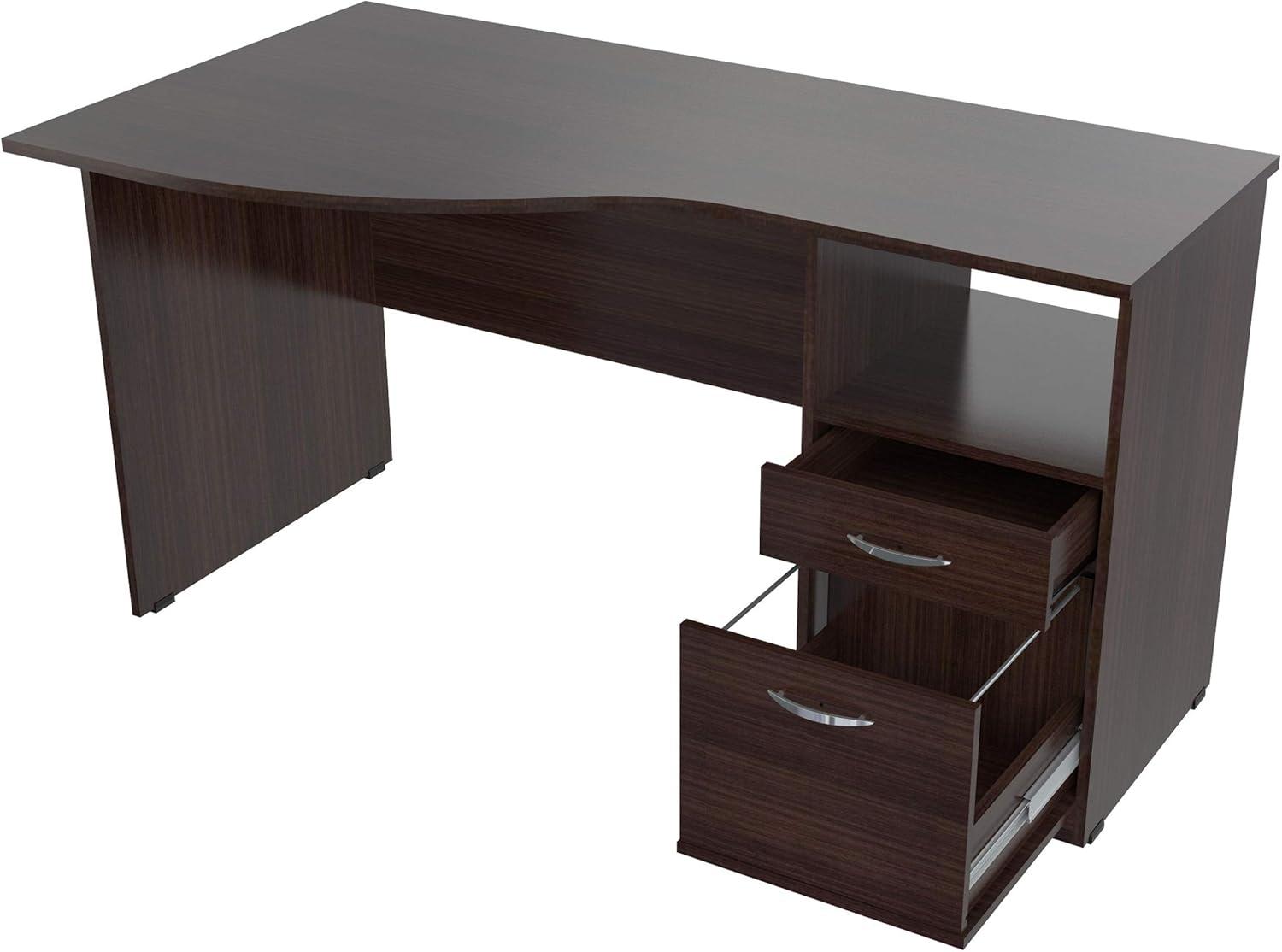 Espresso Curved Top Writing Desk with Drawers