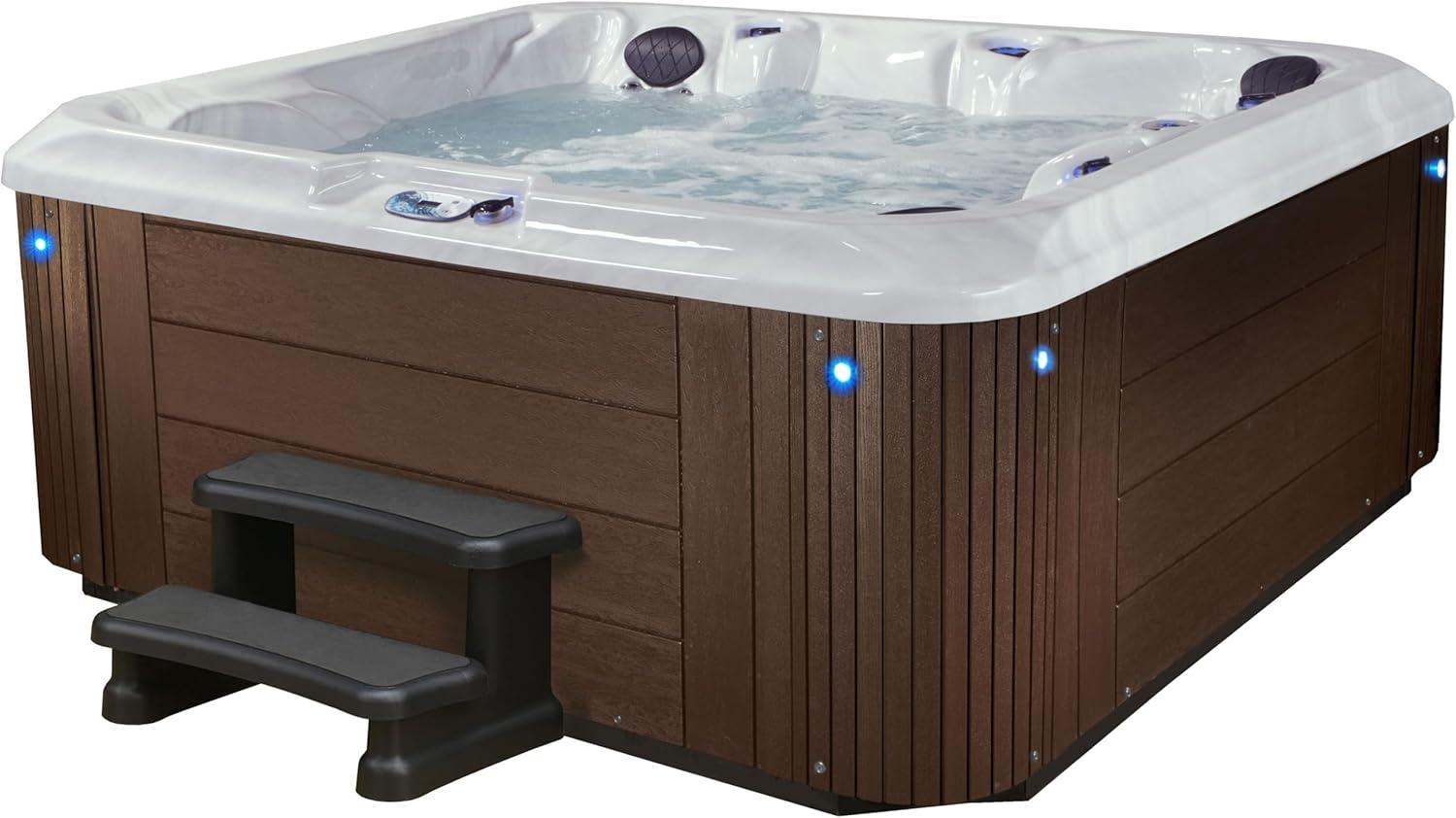 Grand Banks 5-Person 81-Jet Acrylic Lounger Hot Tub Spa, Stainless Steel Heater and Ozonator, Multi Color LED Lighting, Insulated Cover Included