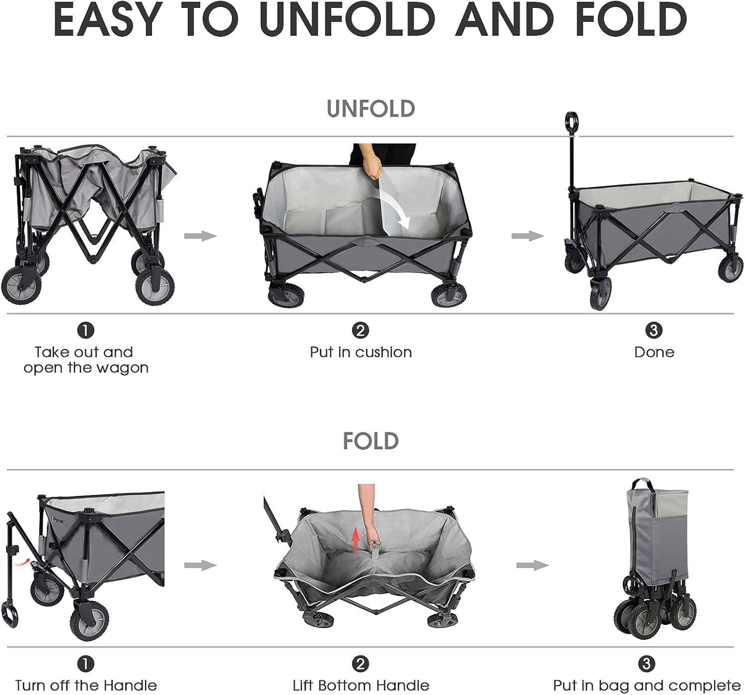 Gray Heavy Duty Foldable Outdoor Utility Wagon with Alloy Steel Frame