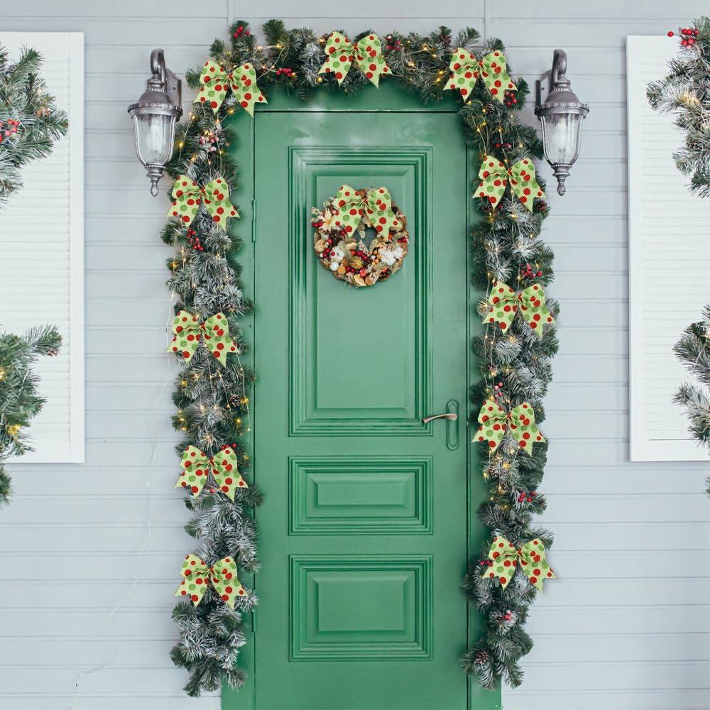 Sandistore Cute Cars 12pcs Christmas Tree Bows Ornaments 6 Inch Large Christmas Wreath Bows Red Green Xmas Tree Bows Christmas Glitter Dot Bows Ribbons Decoration For Garland Diamonds for Crafts