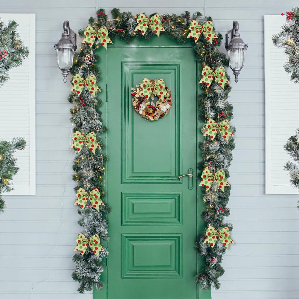 Sandistore Cute Cars 12pcs Christmas Tree Bows Ornaments 6 Inch Large Christmas Wreath Bows Red Green Xmas Tree Bows Christmas Glitter Dot Bows Ribbons Decoration For Garland Diamonds for Crafts