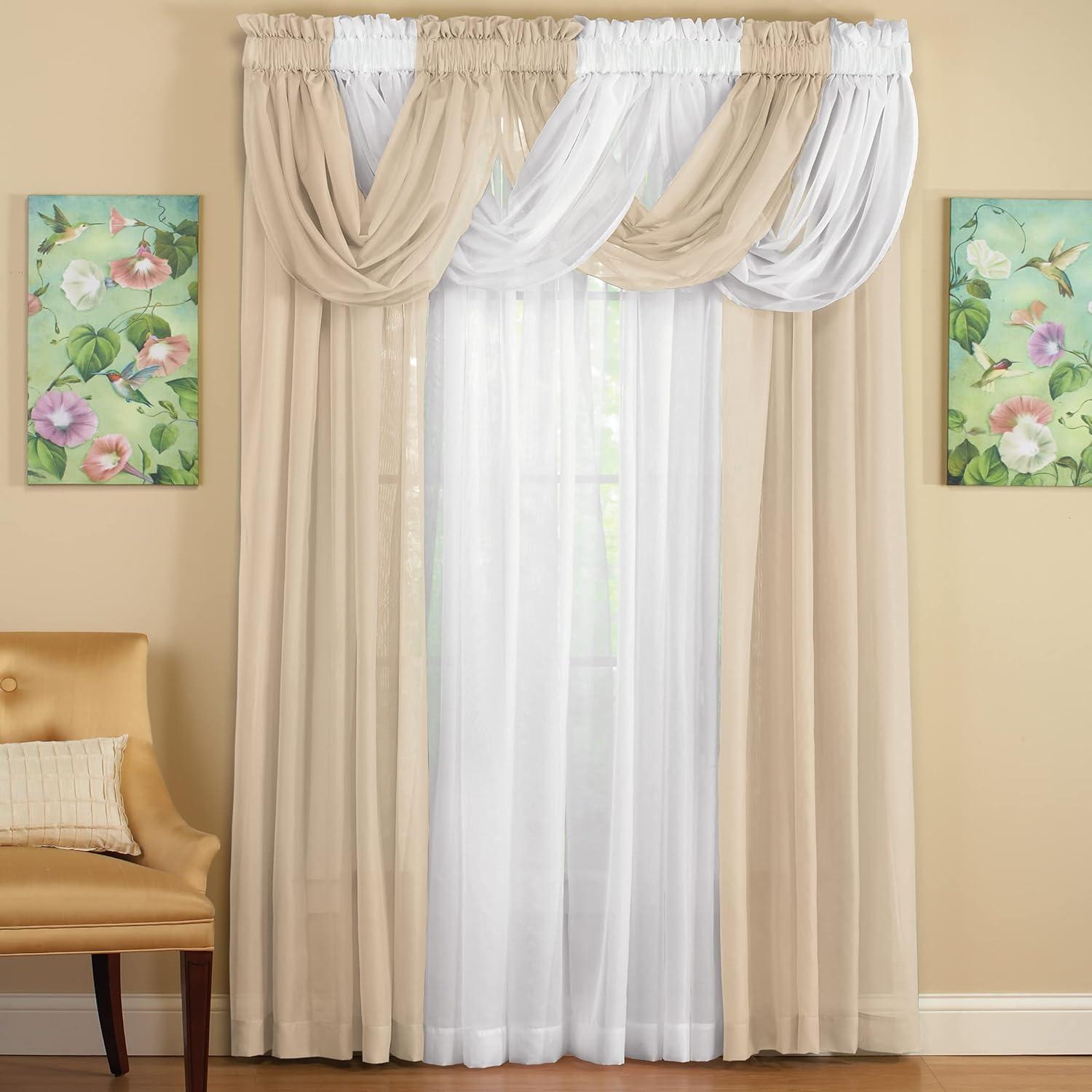 Cream Sheer Rod Pocket Scoop Valance Set