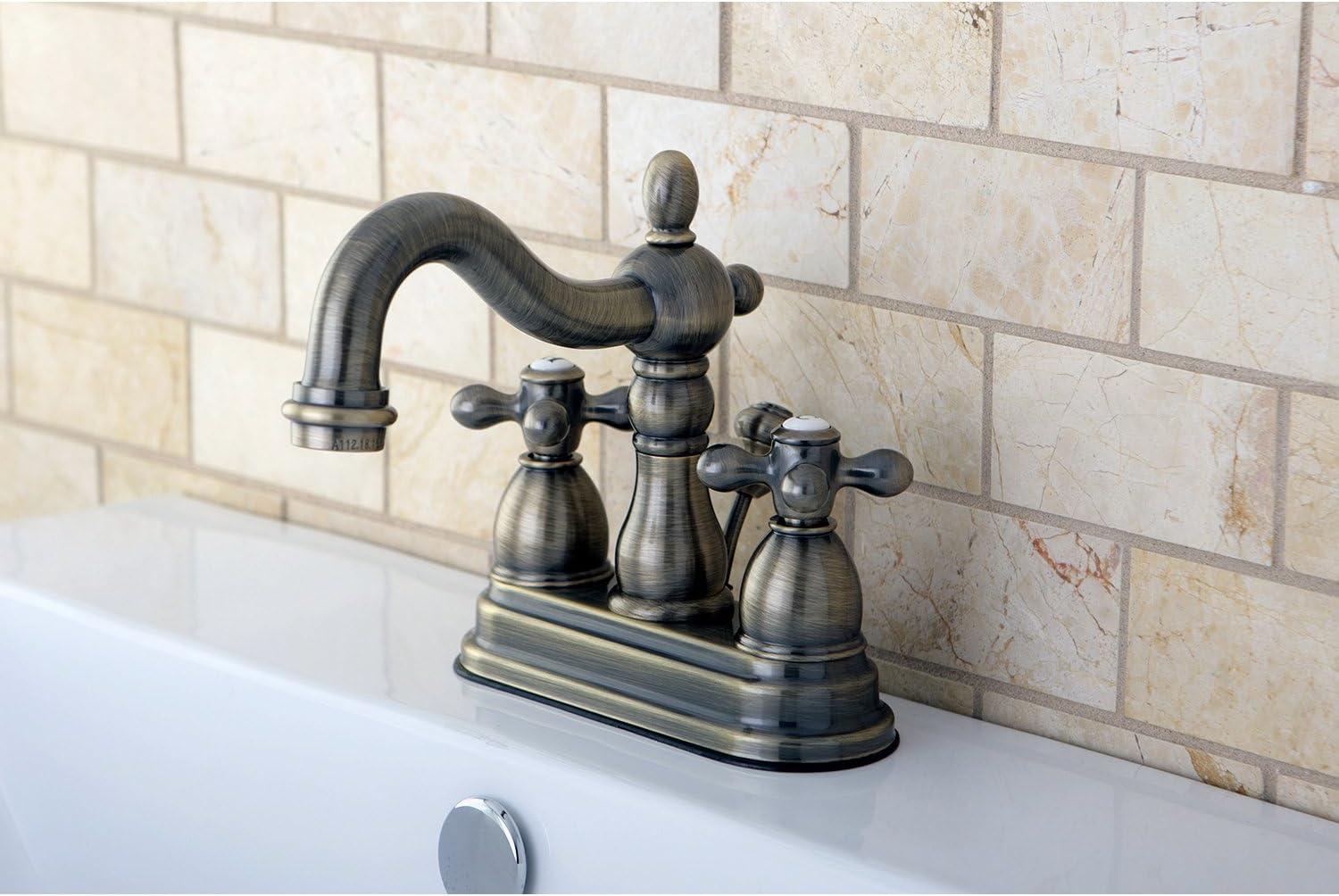 Kingston Brass Kingston Brass Heritage Two-Handle 3-Hole Deck Mount 4" Centerset Bathroom Faucet with Plastic Pop-Up KB1601AX