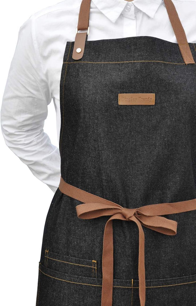 Apron with Pockets, Mens Womens Chef Bib Apron for Kitchen Cooking Grill BBQ Baking Server with Towel Loop