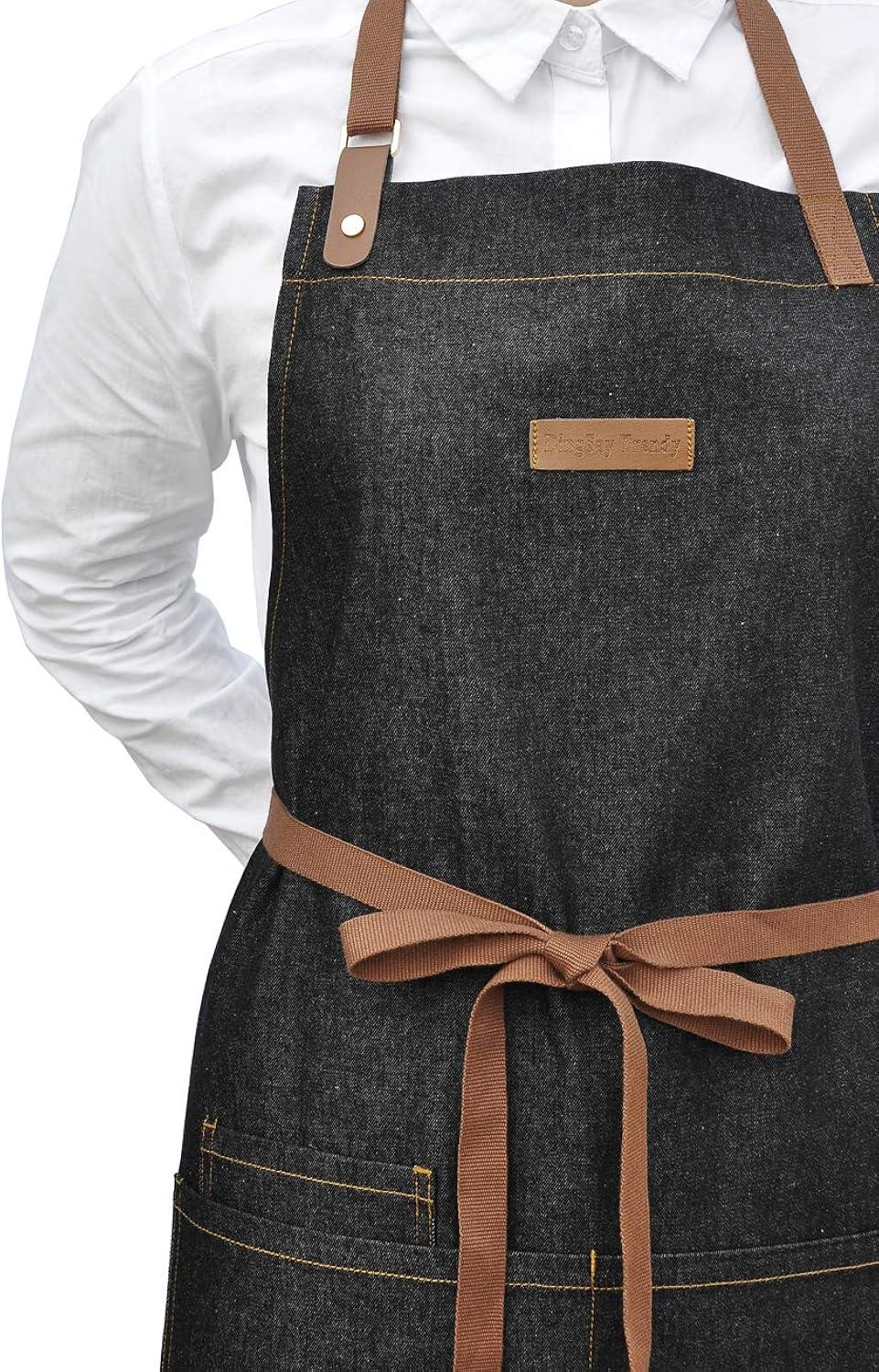 Apron with Pockets, Mens Womens Chef Bib Apron for Kitchen Cooking Grill BBQ Baking Server with Towel Loop