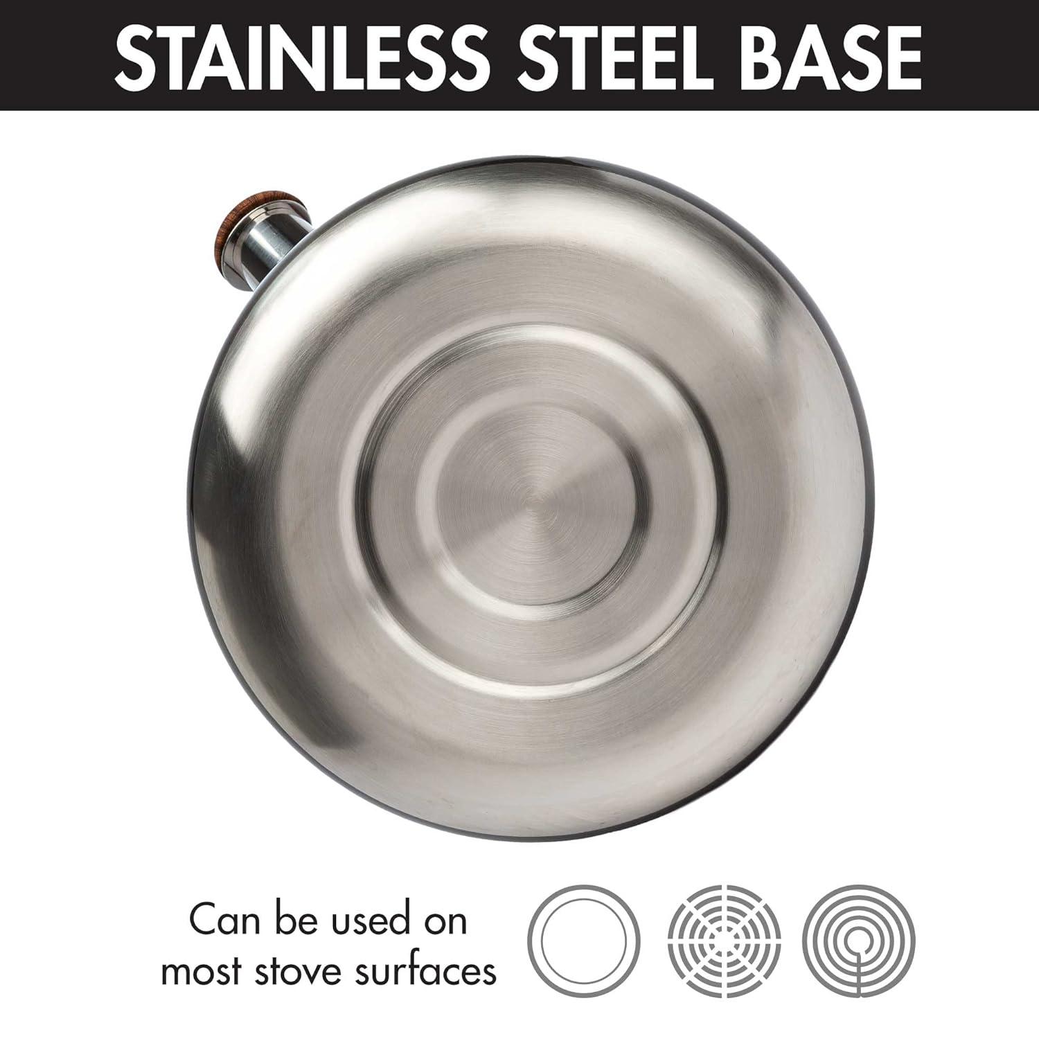 Matte Black and Wood Stainless Steel Whistling Tea Kettle