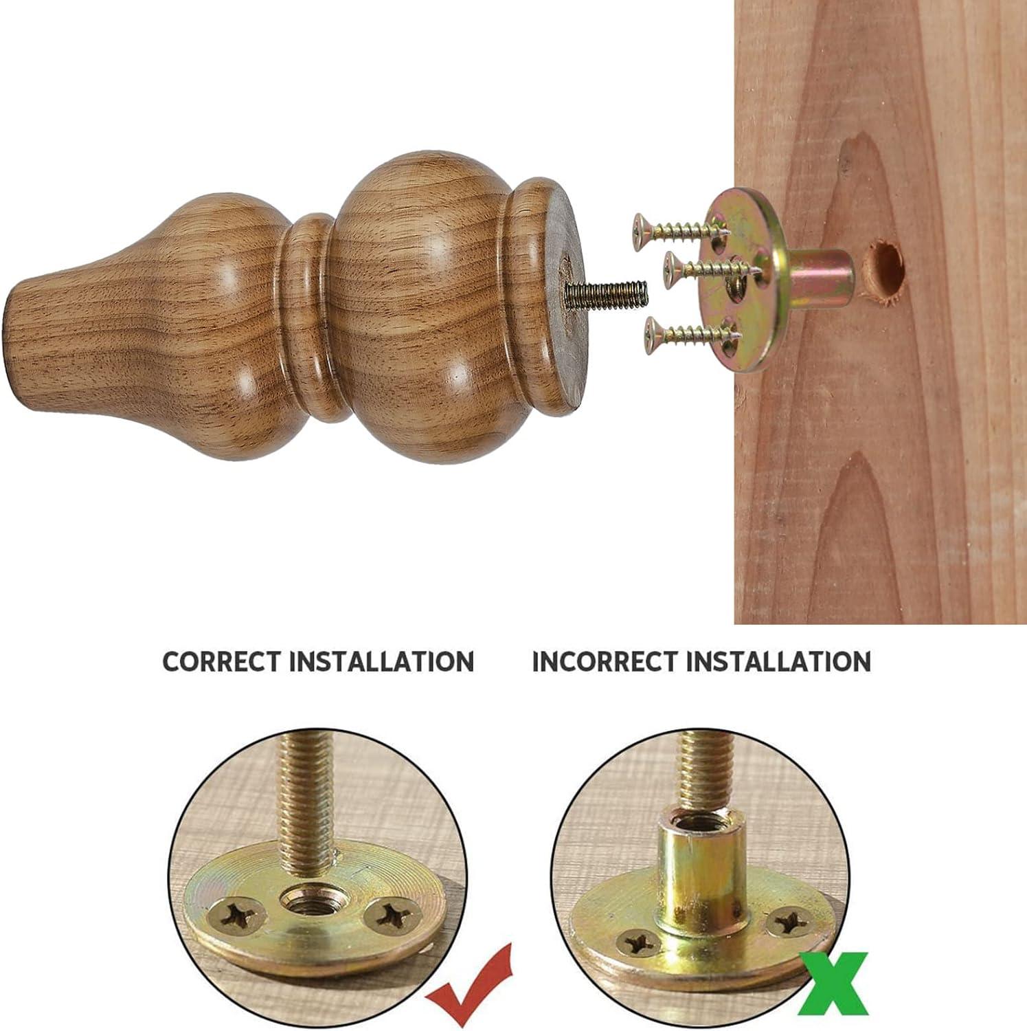 Wood Furniture Legs-Round Couch Legs, Sofa Legs Set of 4,Couch Legs Replacement,for Chair Legs Dresser Legs Cabinet Legs(6 inch Wood Color)