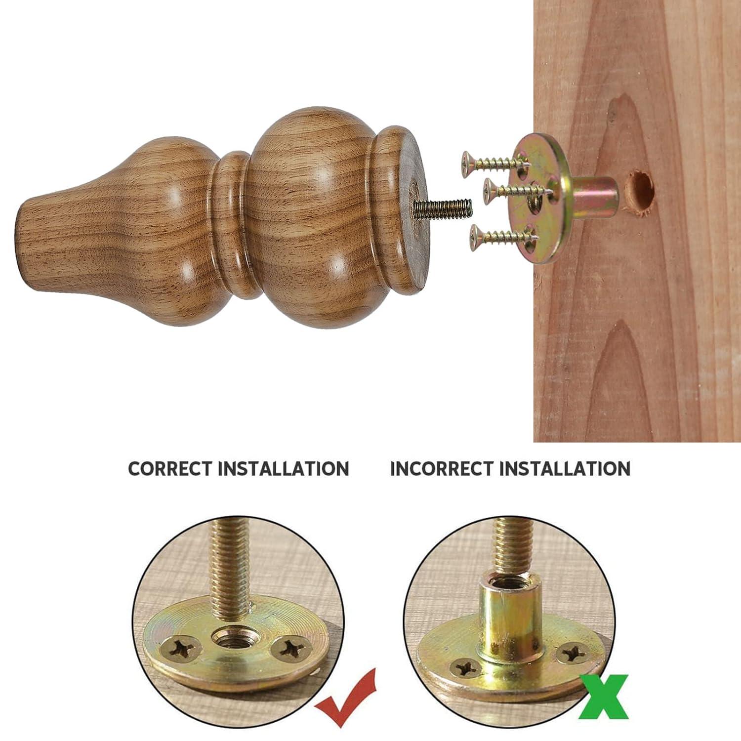 Wood Furniture Legs-Round Couch Legs, Sofa Legs Set of 4,Couch Legs Replacement,for Chair Legs Dresser Legs Cabinet Legs(6 inch Wood Color)
