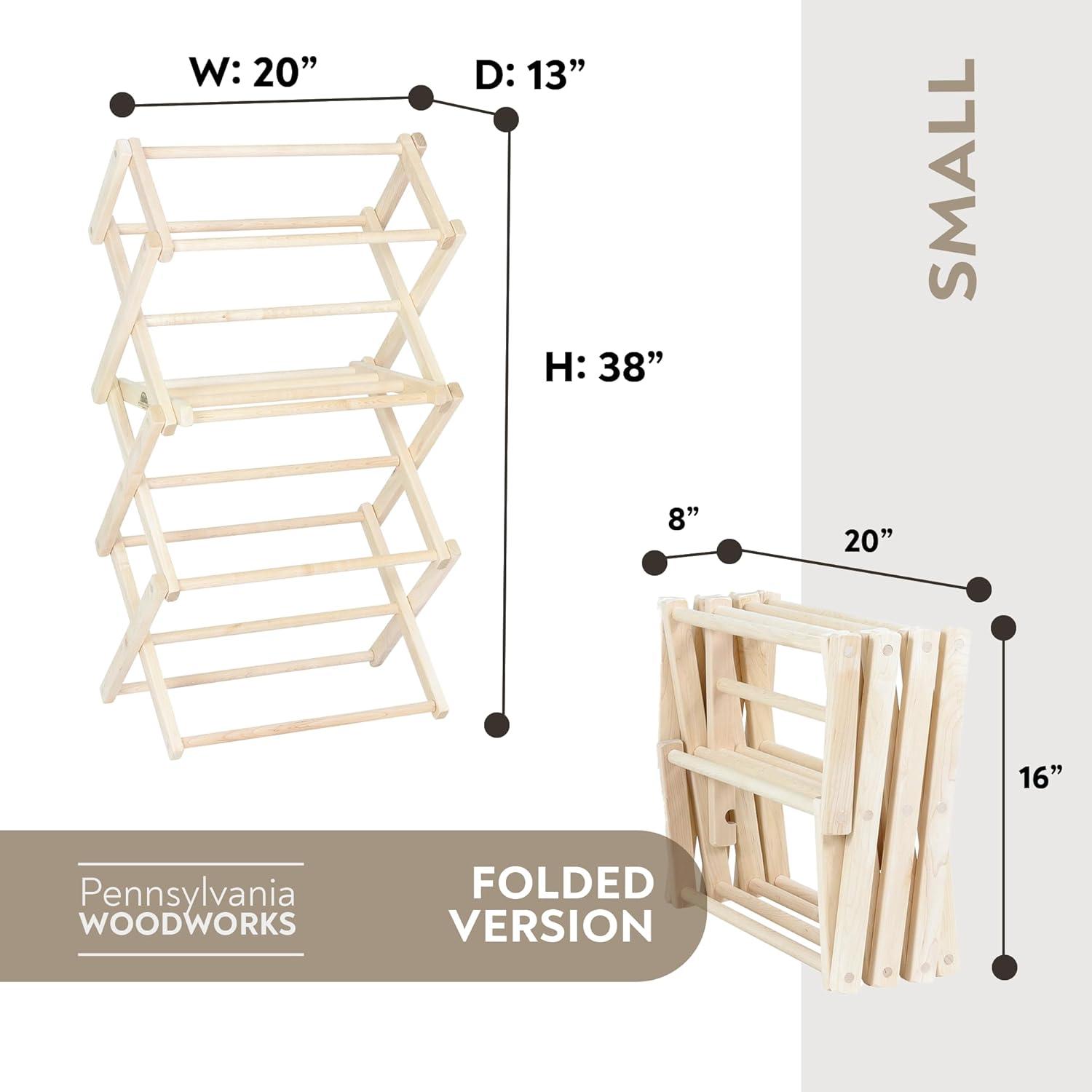 Pennsylvania Woodworks Small Wooden Clothes Drying Rack (Made in the USA) Heavy Duty 100% Hardwood