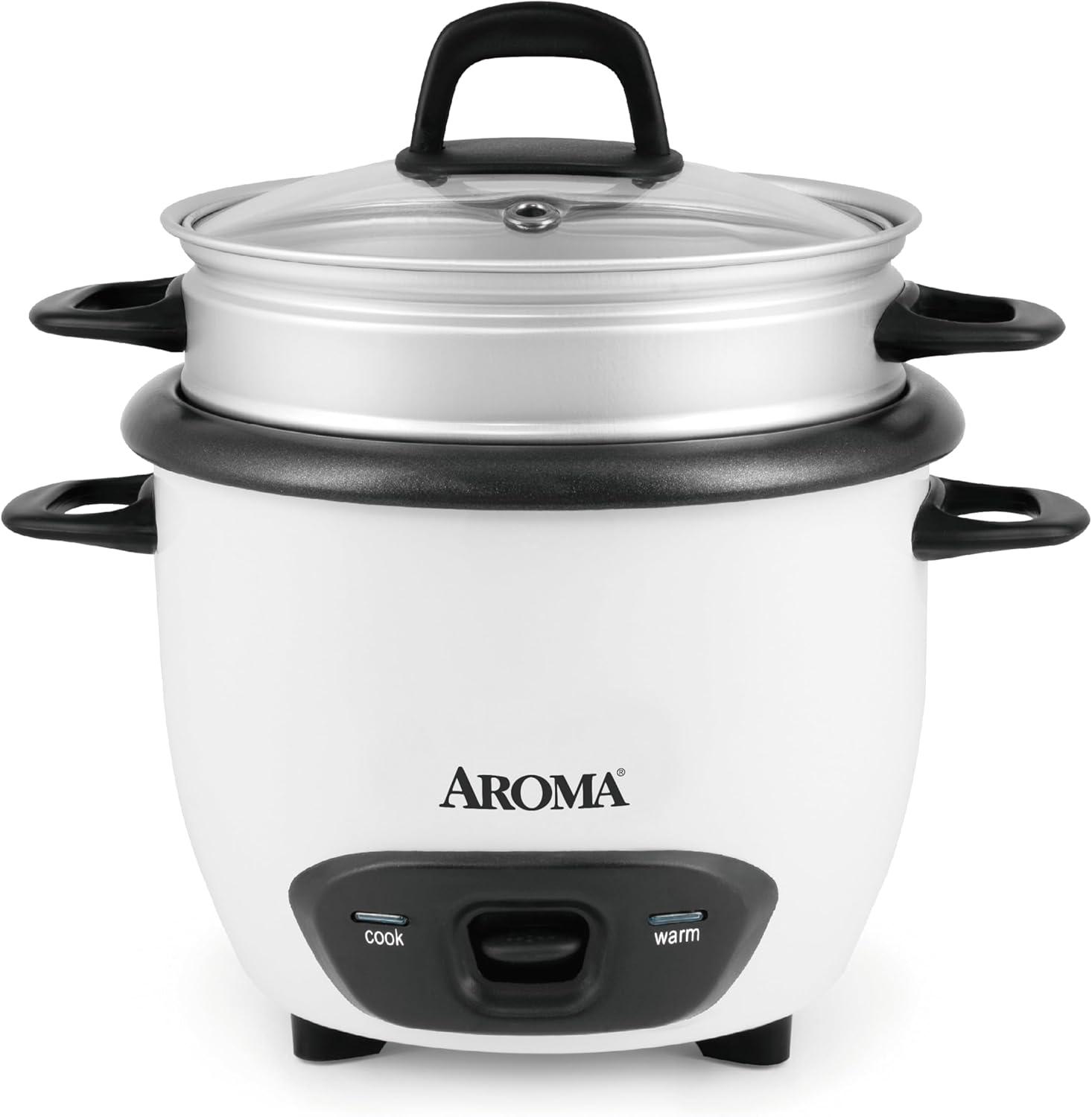 Aroma® 6-Cup (Cooked) / 1.5Qt. Rice & Grain Cooker, White, New, ARC-743-1NG