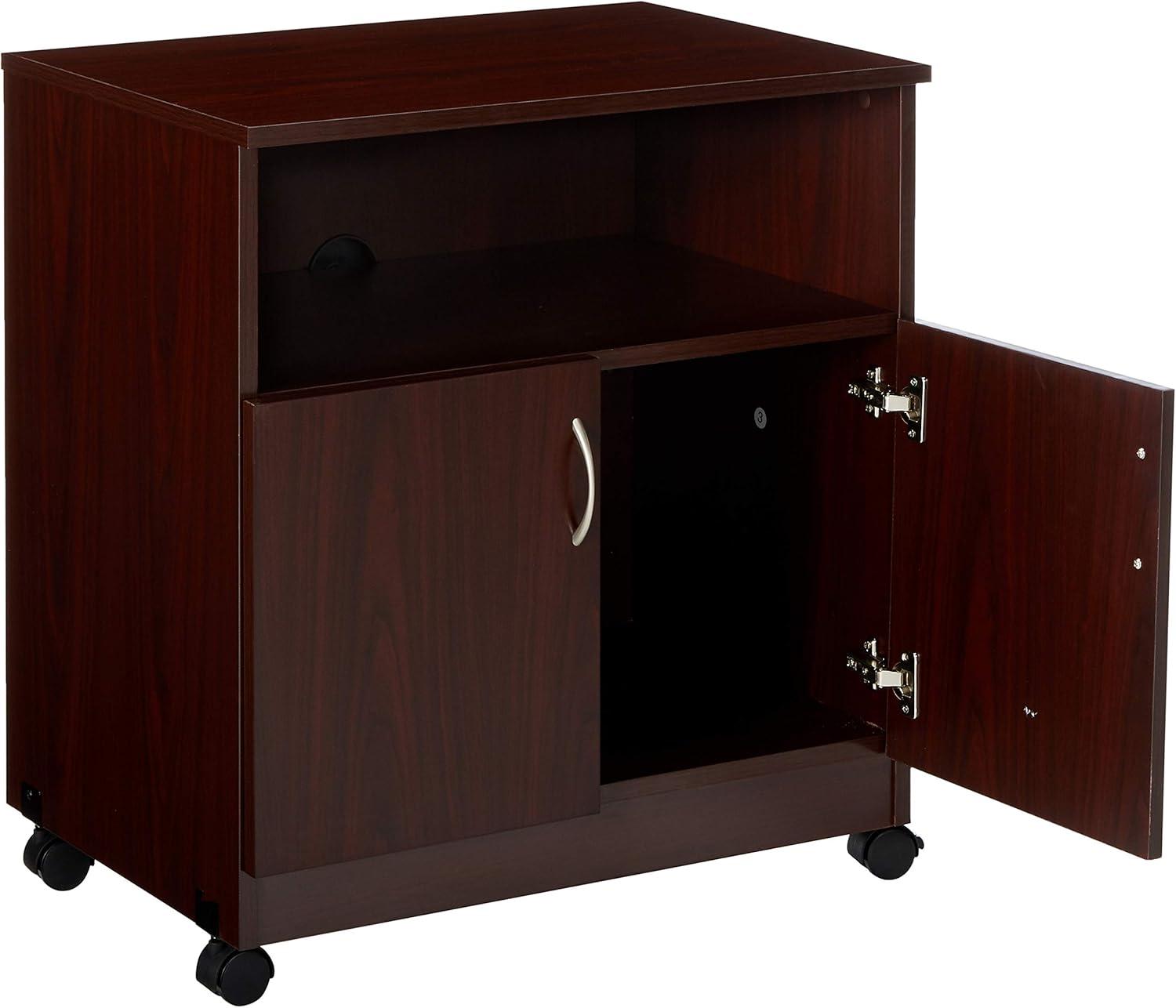 Mahogany Finish Mobile Machine Stand with Silver Pull Handles