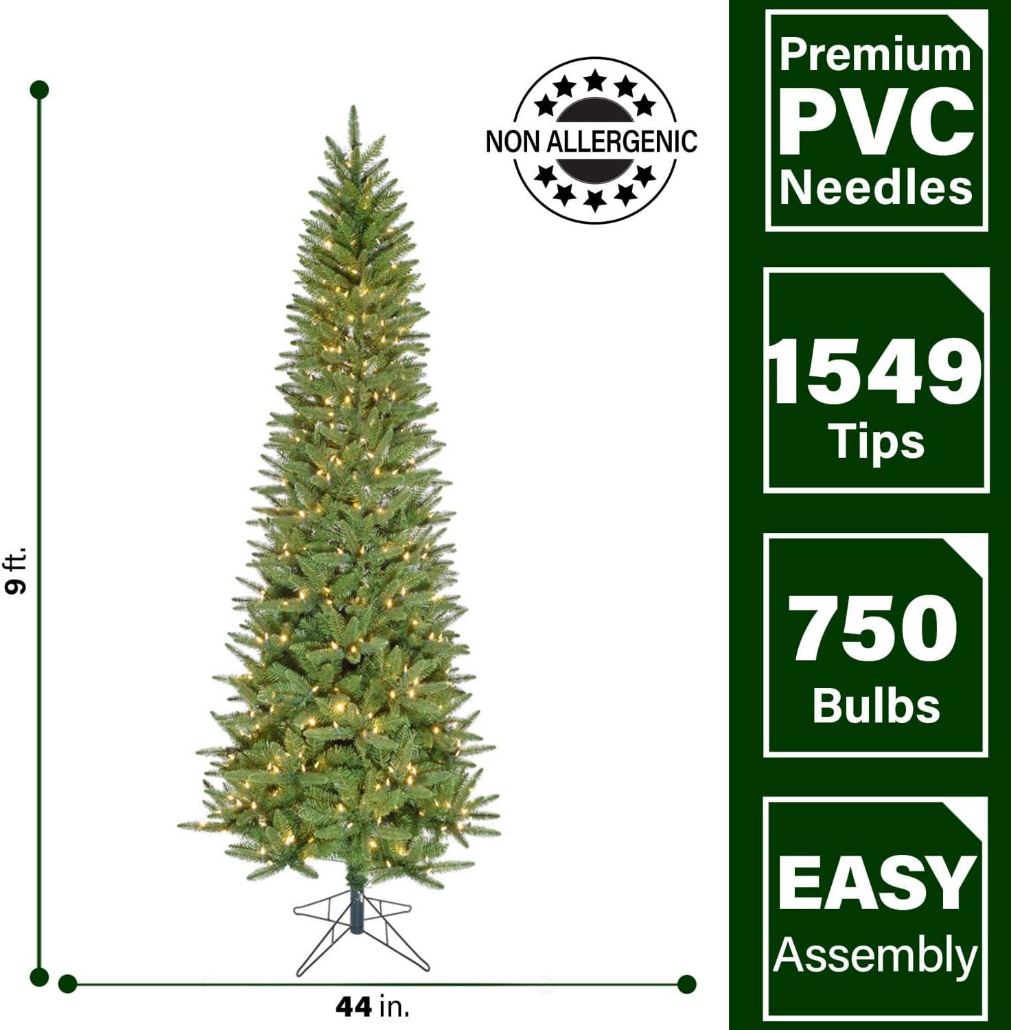 9-Foot Slim Pine Christmas Tree with Warm White LED Lights