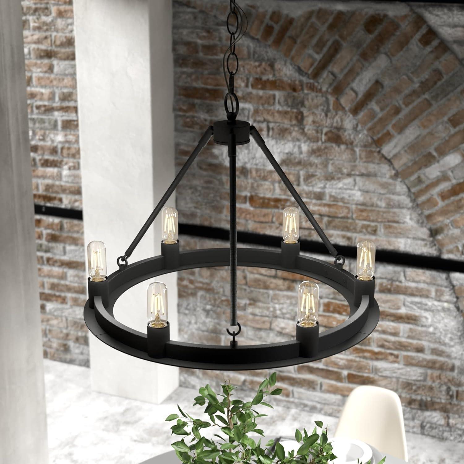 Black Iron Drum Chandelier with Adjustable Chain