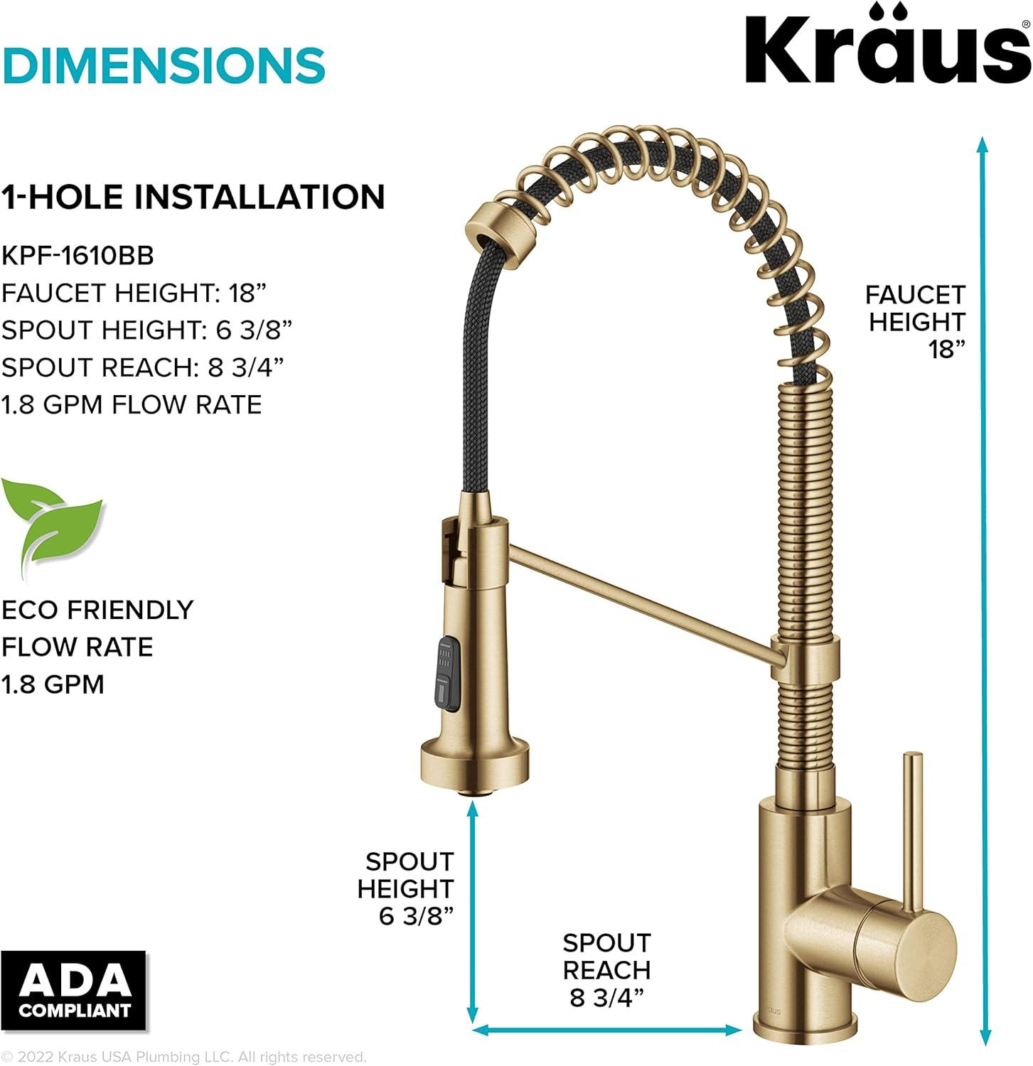 KRAUS Bolden Commercial Style 2-Function Single Handle Pull Down Kitchen Faucet