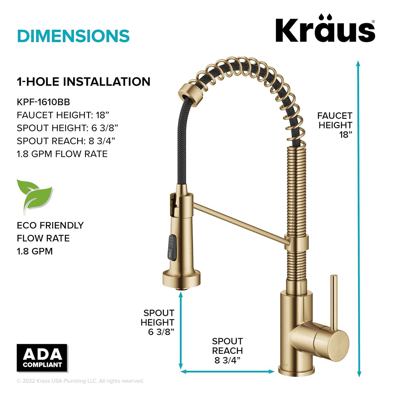 KRAUS Bolden Commercial Style 2-Function Single Handle Pull Down Kitchen Faucet