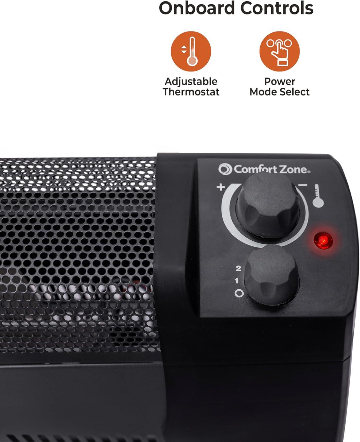 Comfort Zone Electric Baseboard Space Heater with Adjustable Thermostat, Dent-Proof Panels, Overheat Protection, Tip-Over Switch, & Stay-Cool Body, Ideal for Home, Bedroom, & Office, 1,500W, CZ600BK