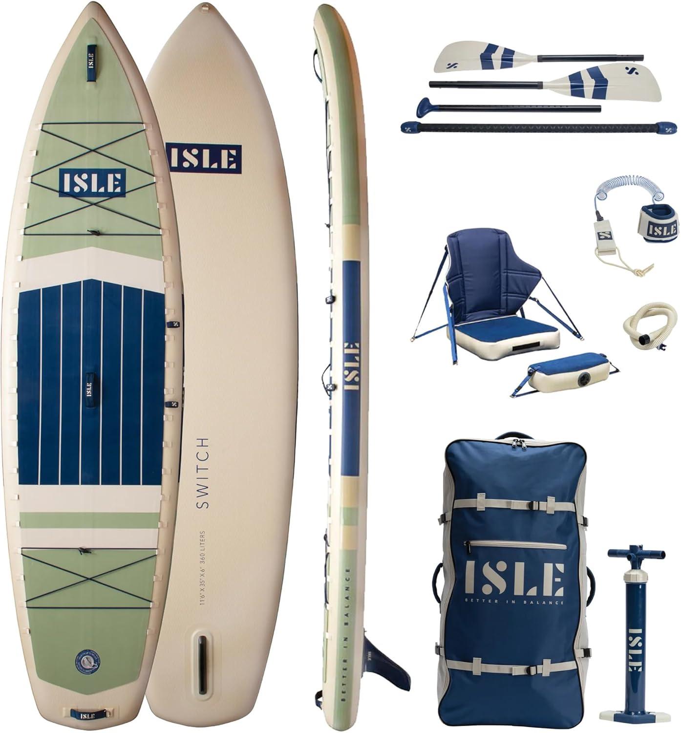 Seafoam and Navy Inflatable Stand-Up Paddle Board and Kayak Hybrid