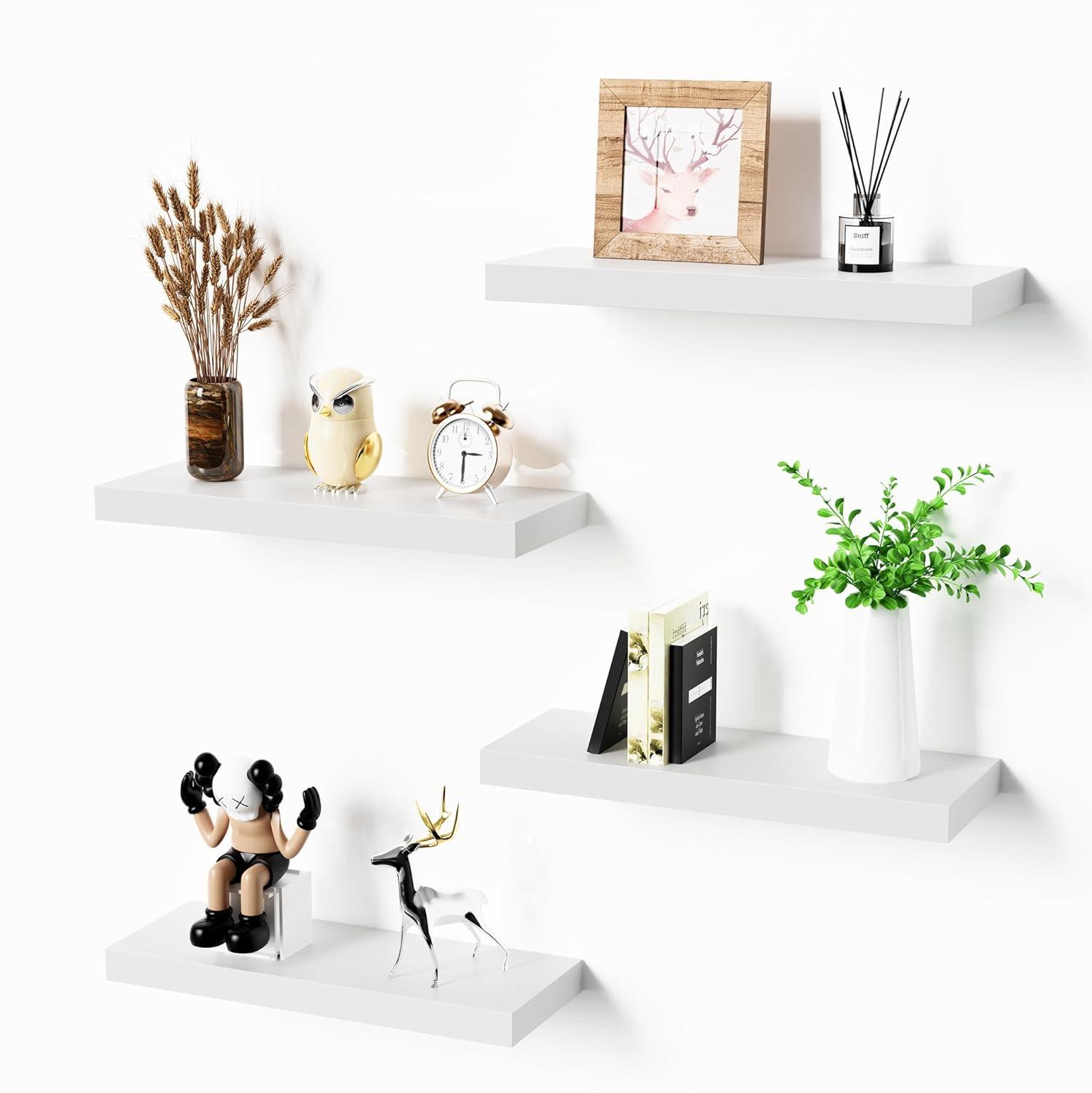 Sorbus 4 Pack Wall Mounted Floating Shelves - for storage and displaying showpieces, home decor items, and other prized possessions (White)