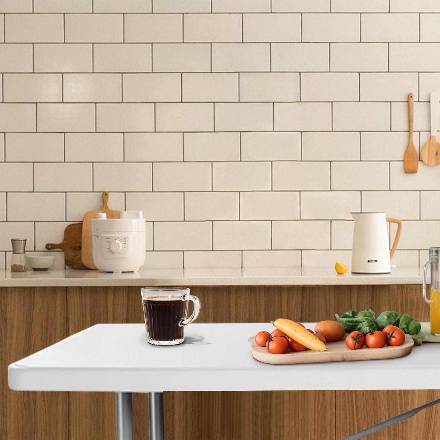 Folding Table 6ft Portable Heavy Duty Plastic Fold-in-Half Utility Foldable Table Plastic Dining Table Indoor Outdoor for Camping, Picnic and Party, White