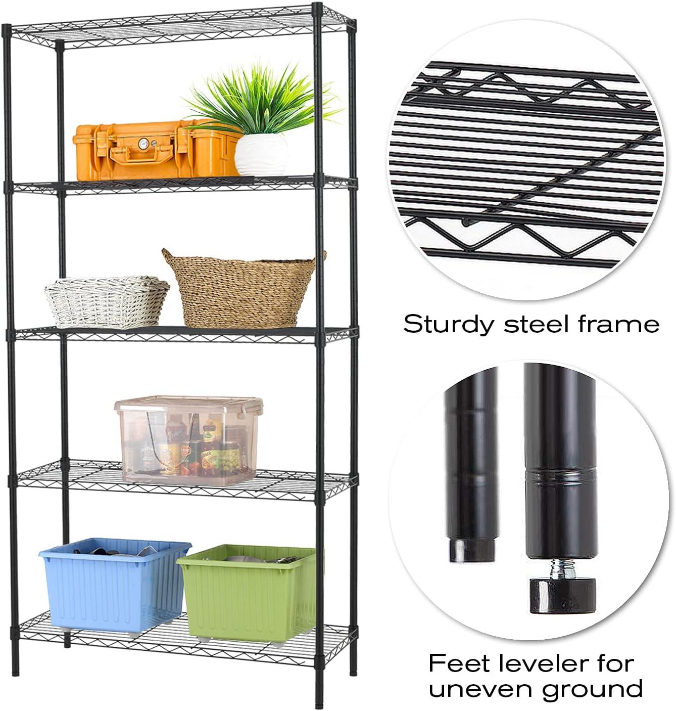 NiamVelo 5-Tier Wire Storage Shelves, Black
