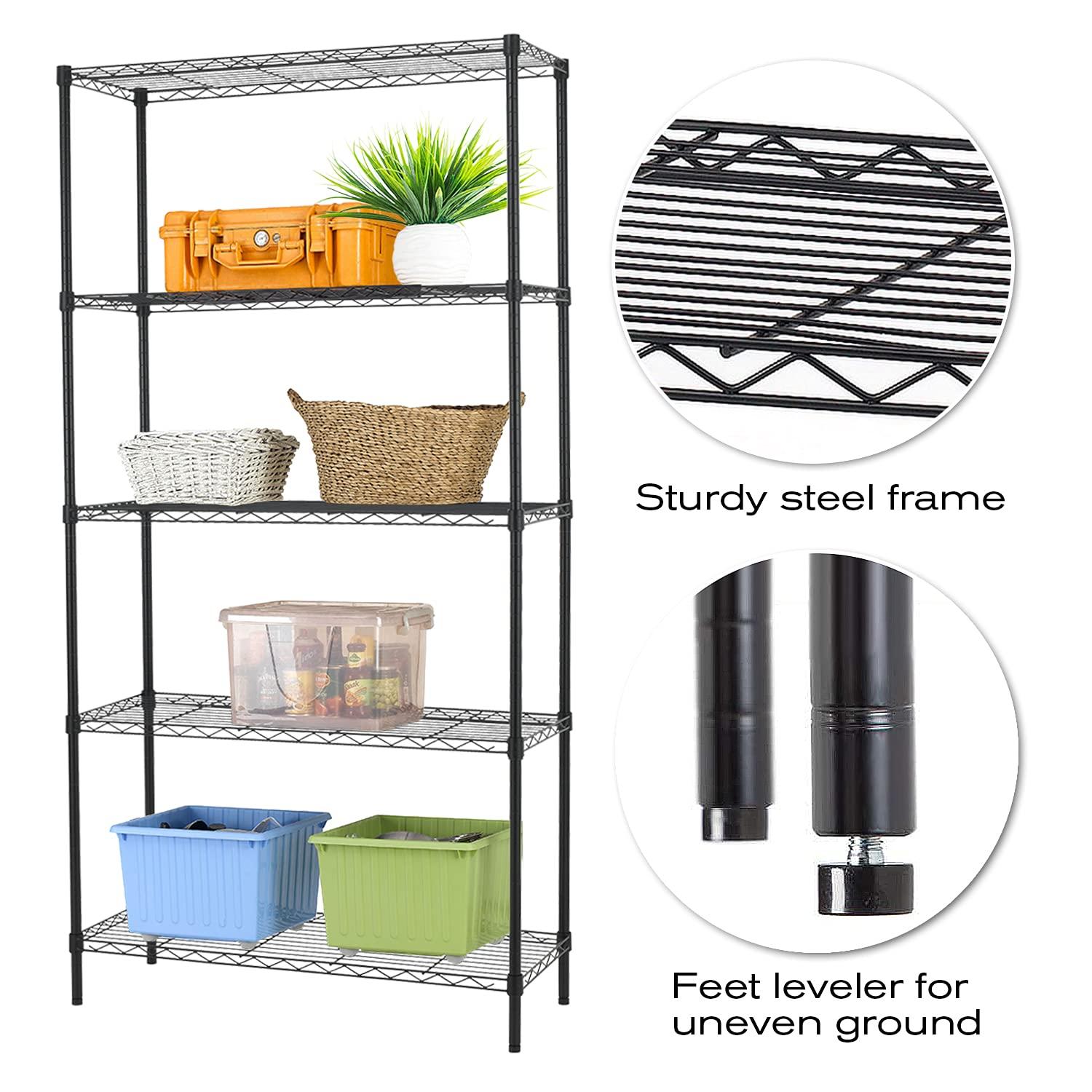 NiamVelo 5-Tier Wire Storage Shelves, Black