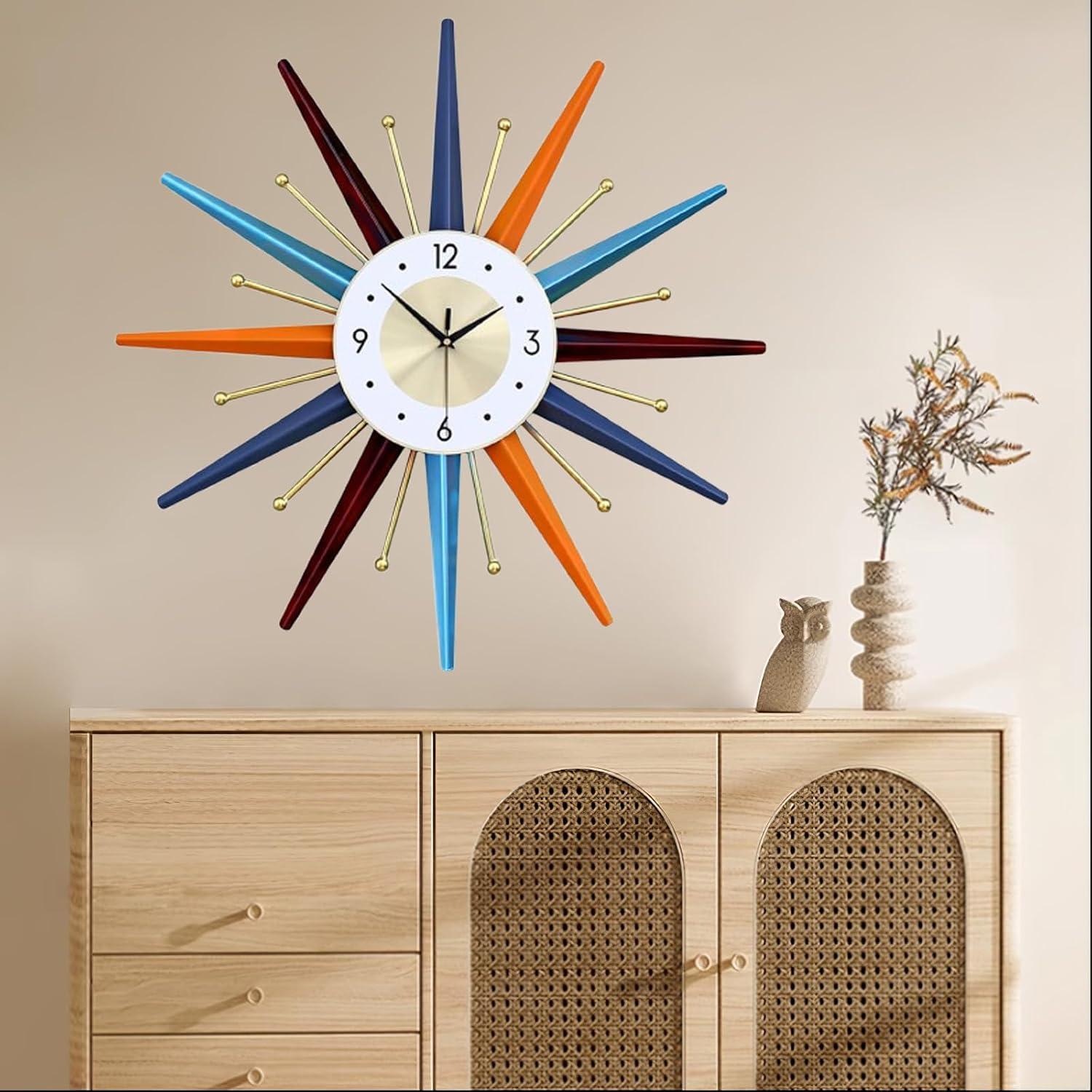 Colorful Mid-Century Modern Starburst Silent Wall Clock