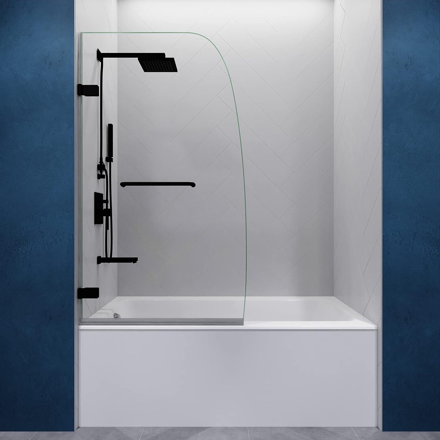 ANZZI Grand Series 31.5 In. X 56 In. Frameless Hinged Glass Shower Tub Door In Matte Black