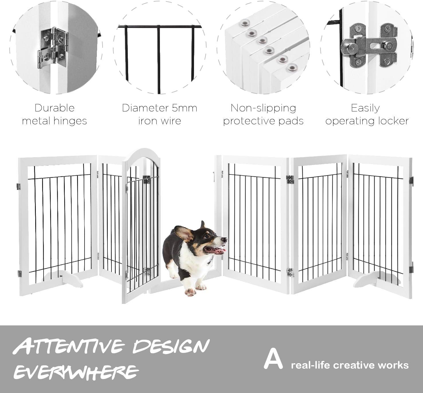 144-Inch White Solid Wood Freestanding Pet Gate with Door