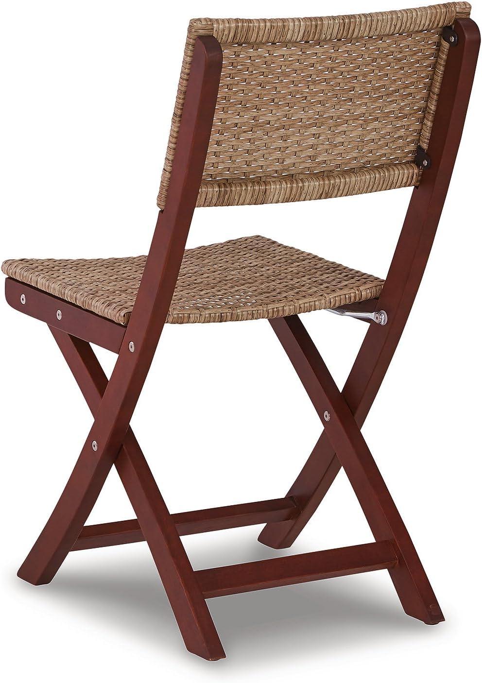 Signature Design by Ashley Safari Peak Casual Outdoor Eucalyptus Wood Folding Table and 2 Chairs with Locking Mechanism, Set of 3, Dark Brown