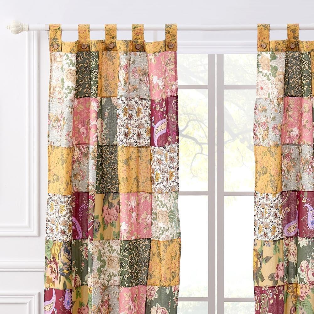 Antique Chic Patchwork Semi-Sheer Tab Top Curtain Panels